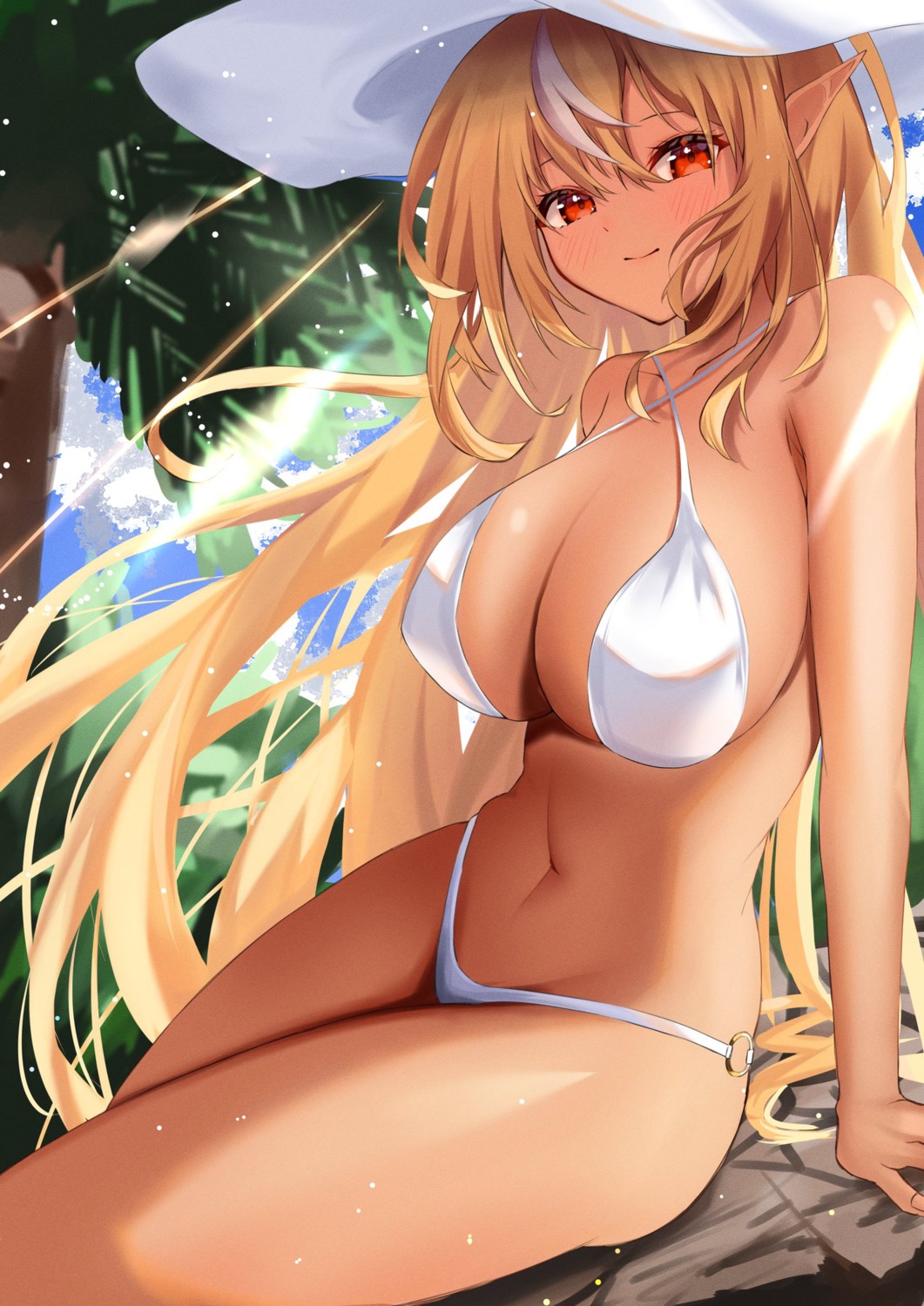 bikini elf hololive pointy_ears shiranui_flare swimsuits wet zorome_apu