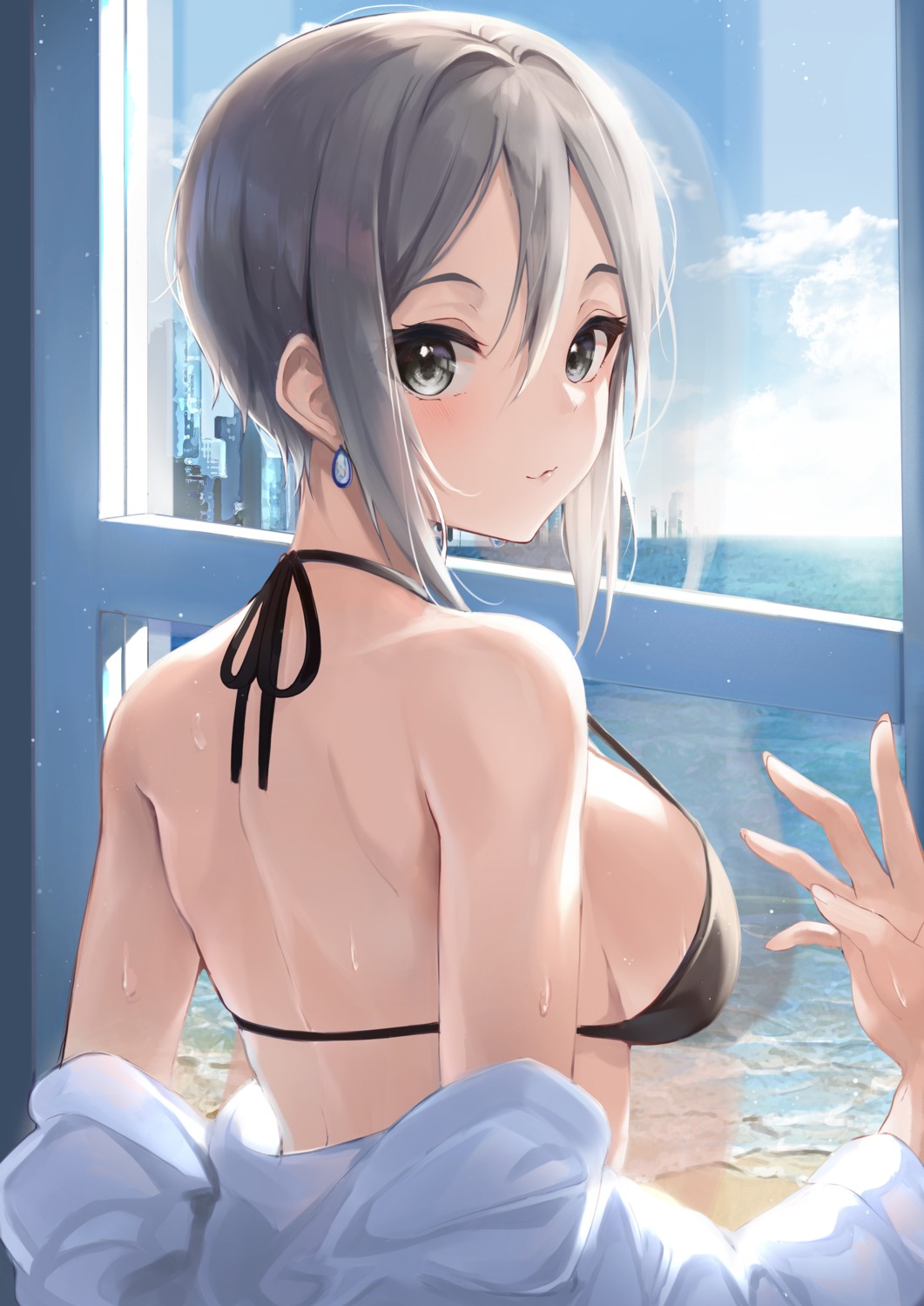 bikini_top nao_(okt8538) open_shirt shiomi_shuuko swimsuits the_idolm@ster the_idolm@ster_cinderella_girls