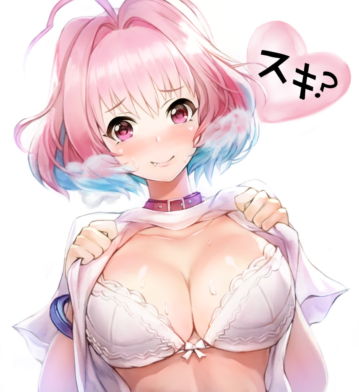 bra cleavage ruba shirt_lift the_idolm@ster the_idolm@ster_cinderella_girls yumemi_riamu