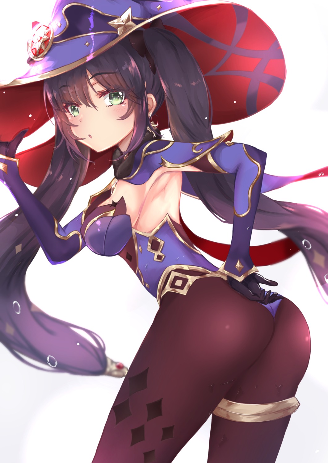 ass garter genshin_impact habu_rin leotard mona_megistus no_bra pantyhose witch