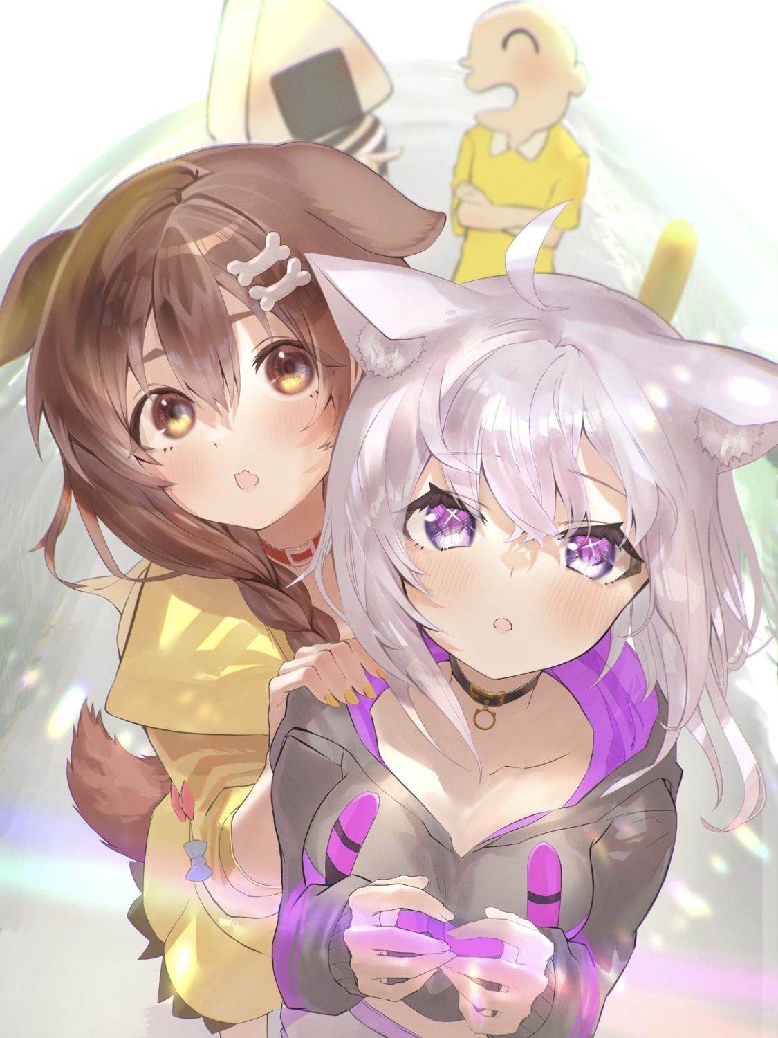 animal_ears cleavage hololive hololive_gamers inugami_korone inumimi kaoswald nekomata_okayu nekomimi tail