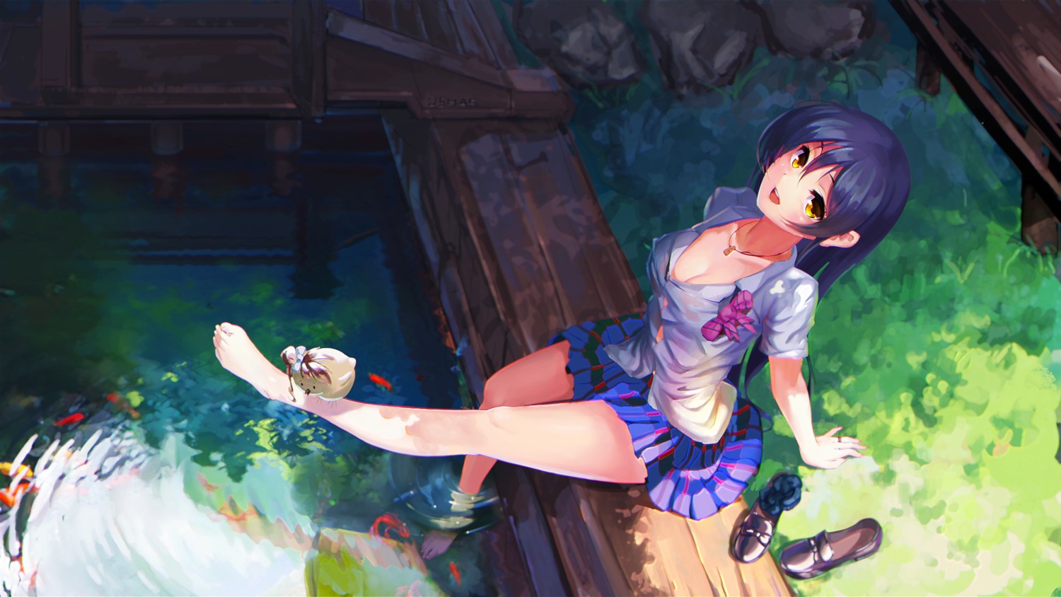 cleavage feet love_live! open_shirt seifuku sonoda_umi ushas wet