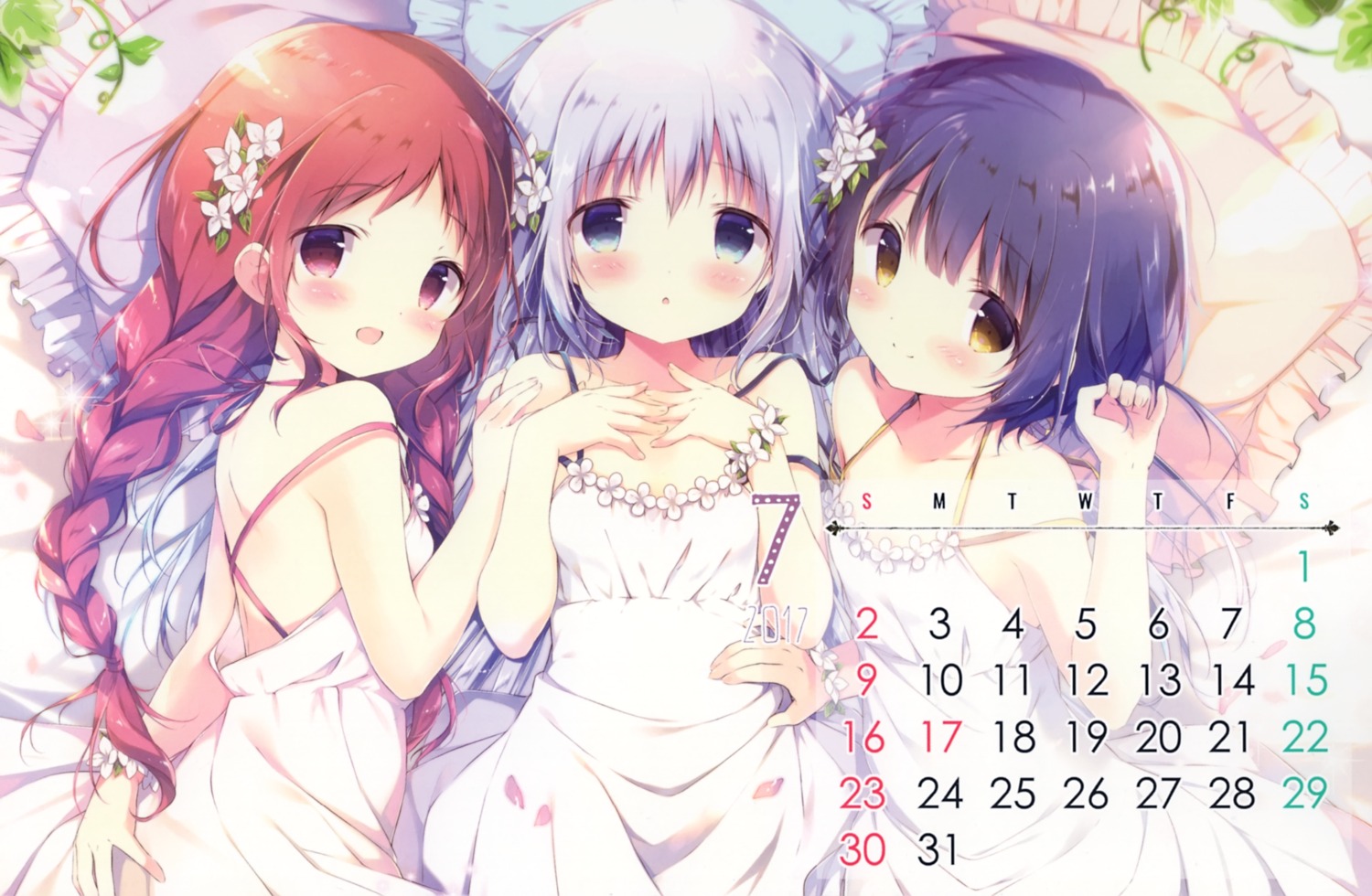 calendar dress gochuumon_wa_usagi_desu_ka? jouga_maya kafuu_chino natsu_megumi shiratama shiratamaco summer_dress