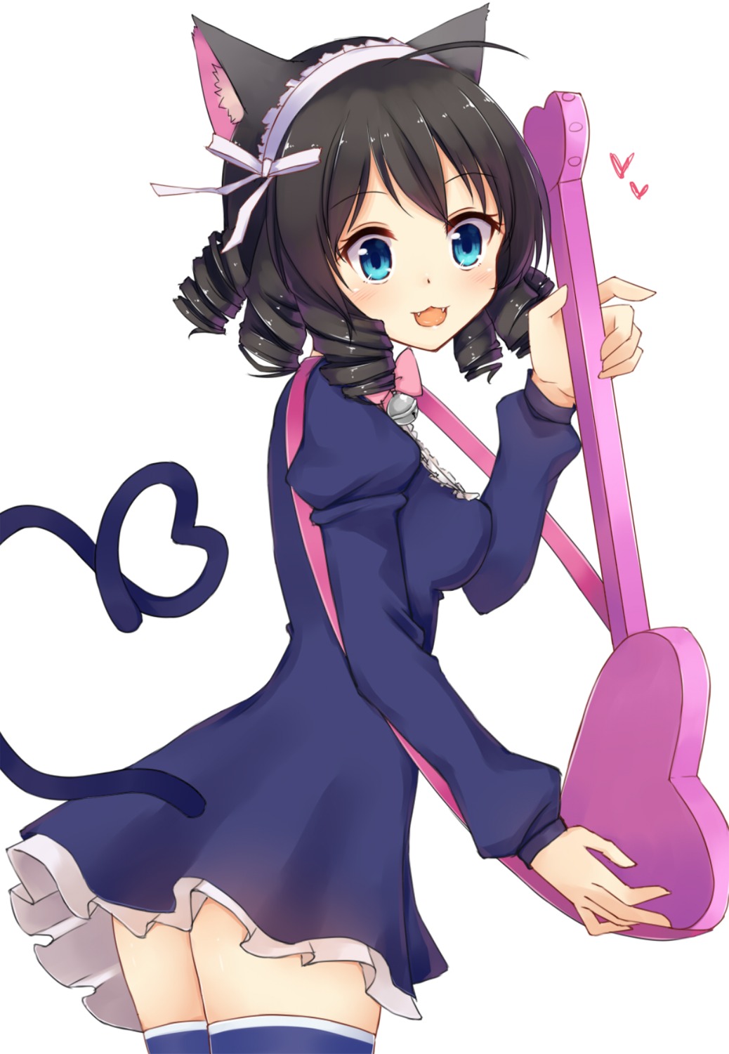 animal_ears cyan_(show_by_rock!!) dress guitar nekomimi nikitan show_by_rock!! tail thighhighs