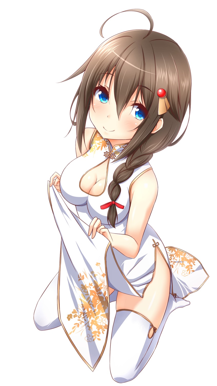 chinadress cleavage kantai_collection saku_(kudrove) shigure_(kancolle) skirt_lift thighhighs