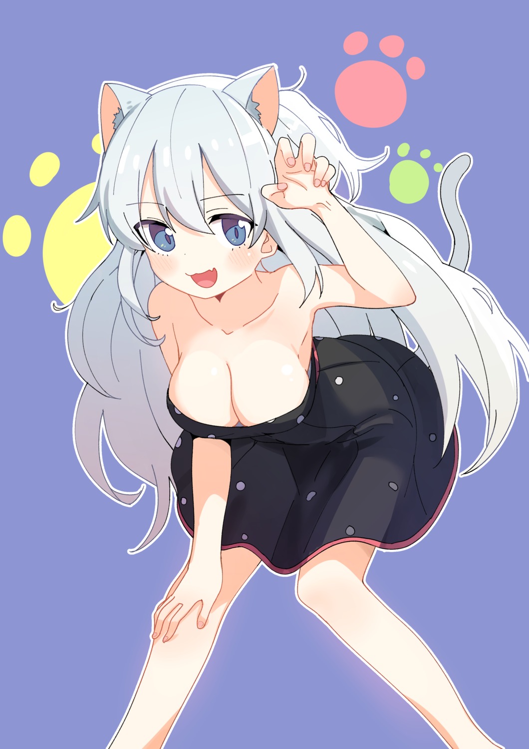 animal_ears dress luke_(dydansgur) nekomimi no_bra skirt_lift tail