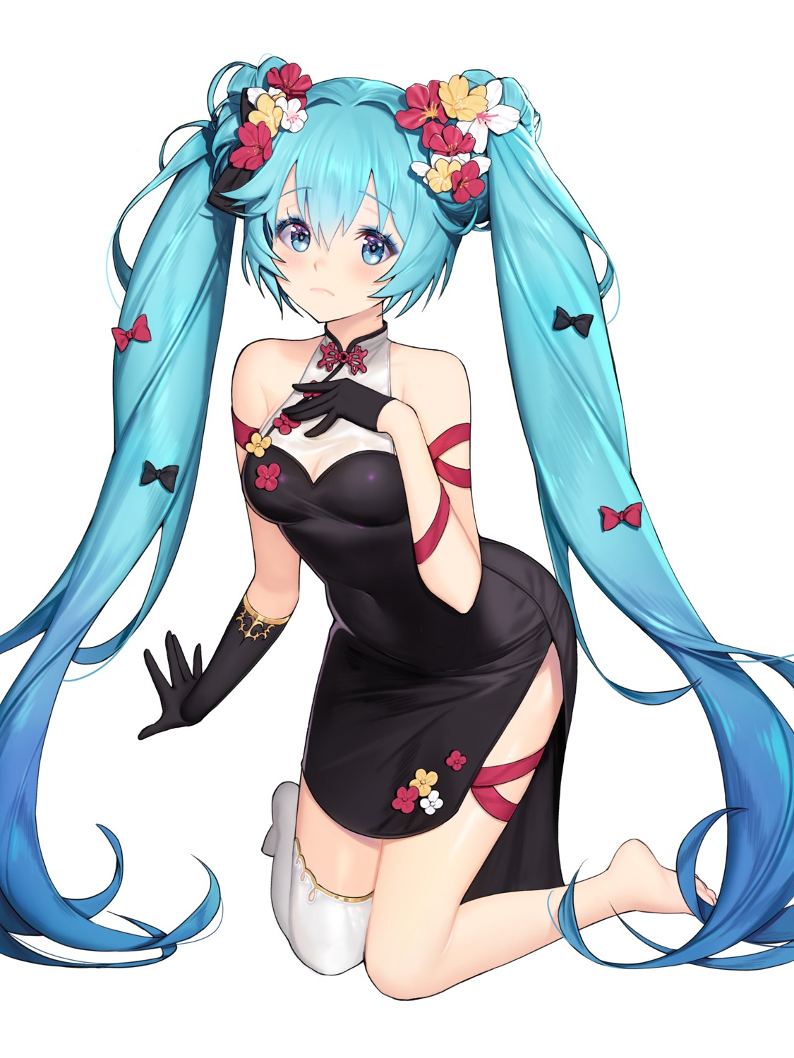 breast_hold chinadress cleavage feet hatsune_miku monini see_through thighhighs vocaloid