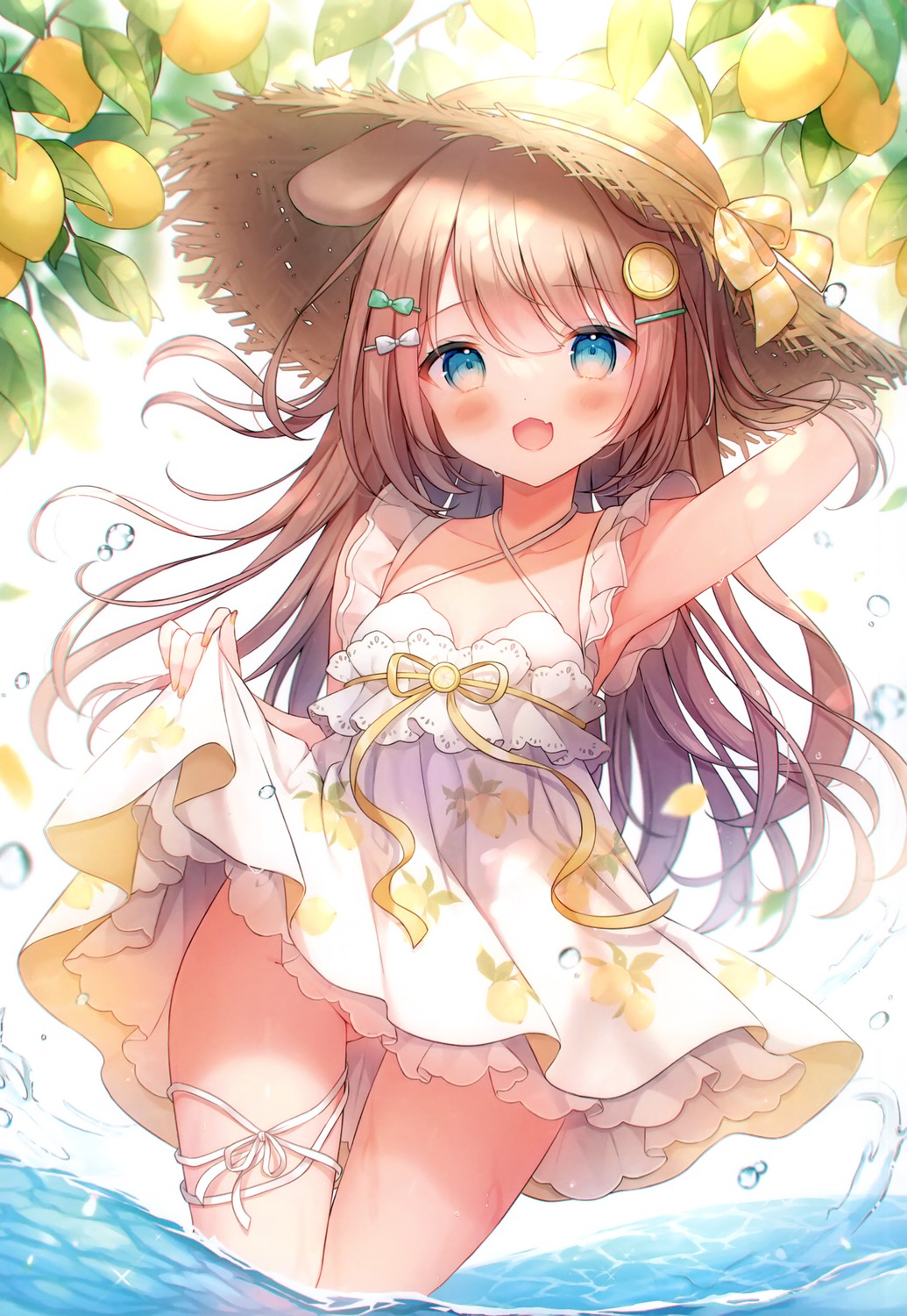 animal_ears dress garter mersugar omochi_monaka skirt_lift summer_dress wet