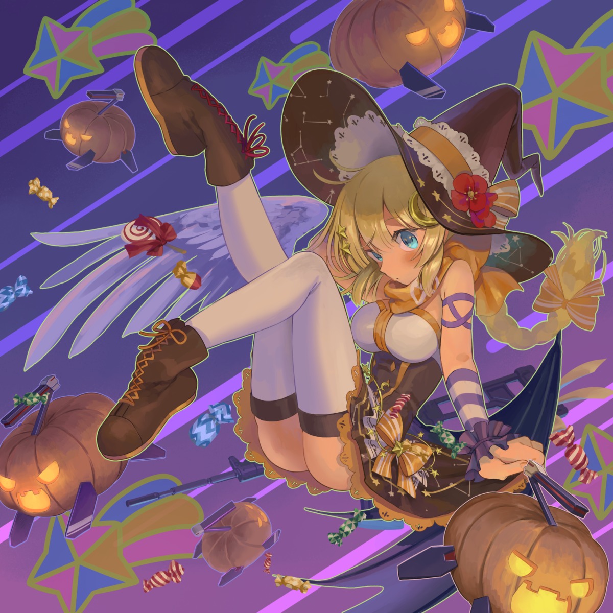 halloween makkuro skirt_lift thighhighs wings witch