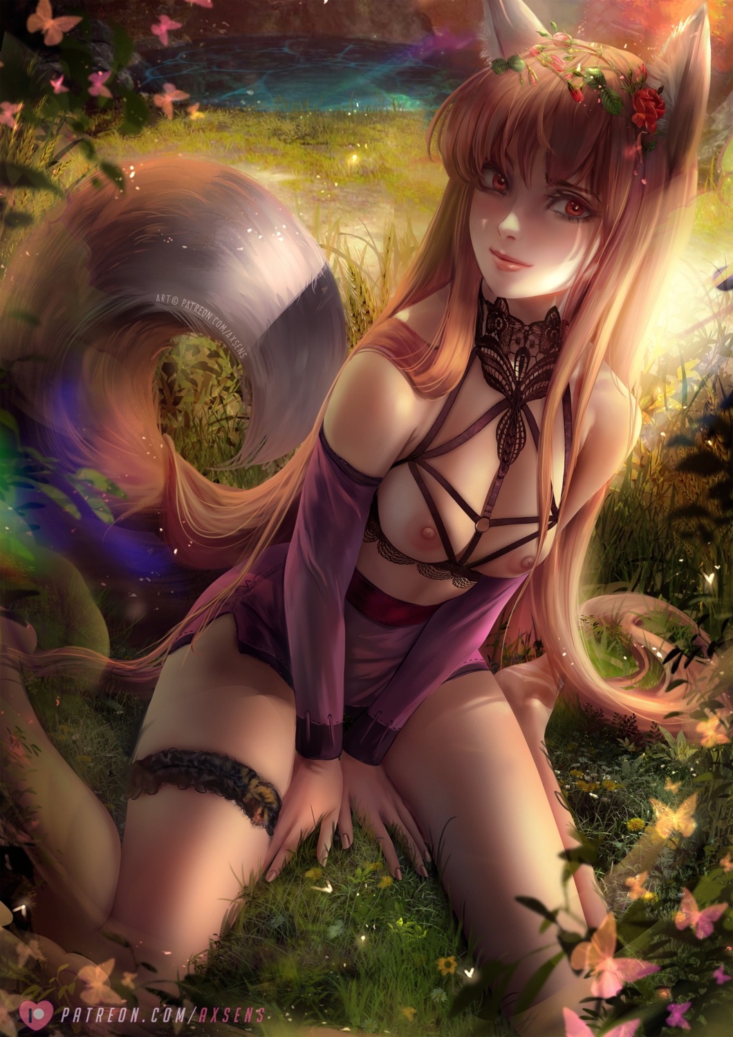 animal_ears axsens holo kitsune nipples spice_and_wolf tail