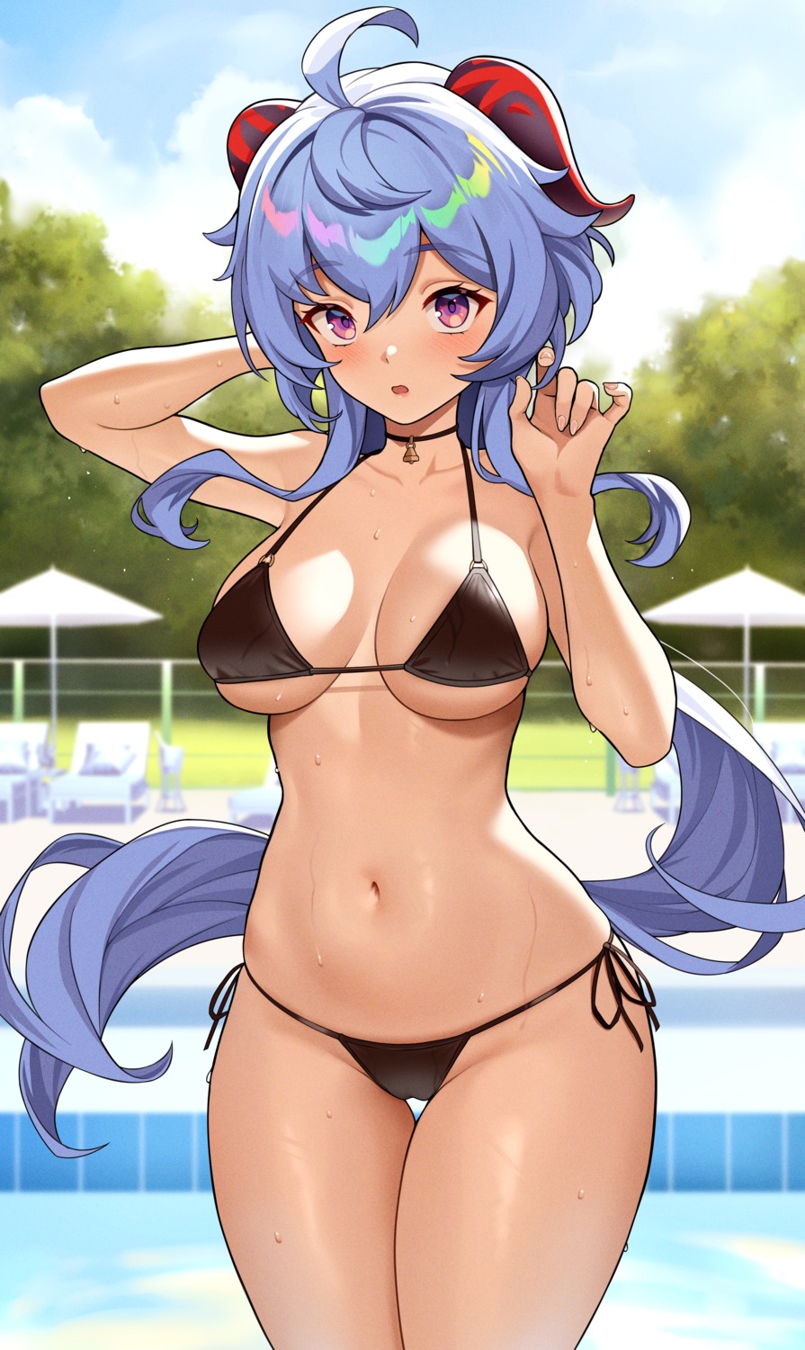 bikini cameltoe ganyu genshin_impact horns pantheon_eve swimsuits