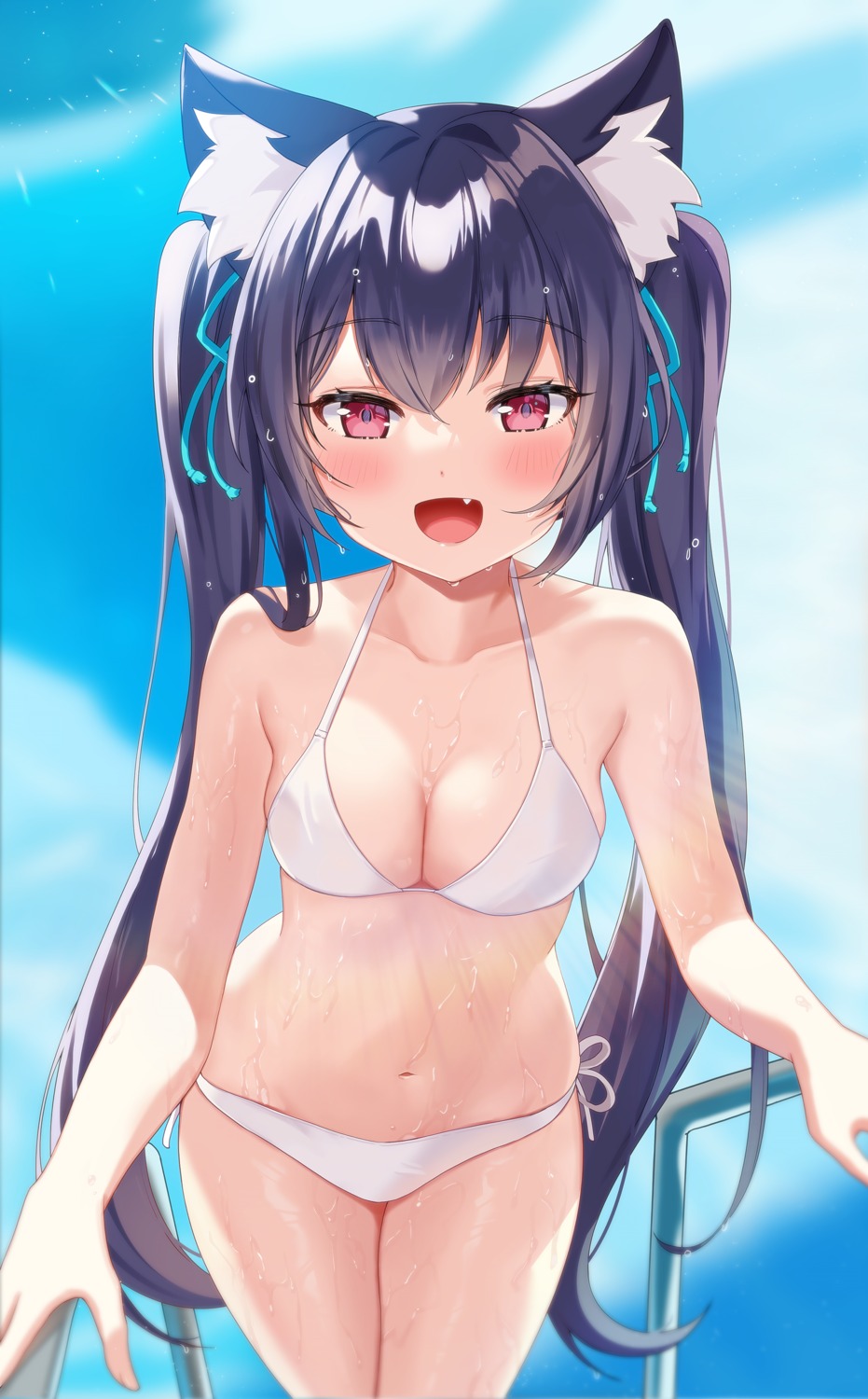 animal_ears bikini blue_archive cleavage kuromi_serika nekomimi pn_(wnsl216) swimsuits wet