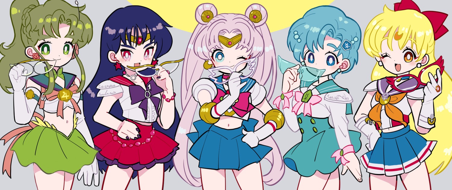 aino_minako hino_rei kino_makoto kodama_(marugoto_omikan) megane mizuno_ami sailor_moon seifuku skirt_lift tsukino_usagi