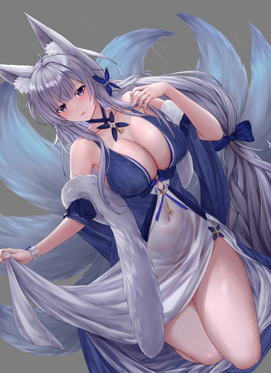 animal_ears azur_lane chien_zero kitsune no_bra nopan see_through shinano_(azur_lane) skirt_lift tail transparent_png wet_clothes