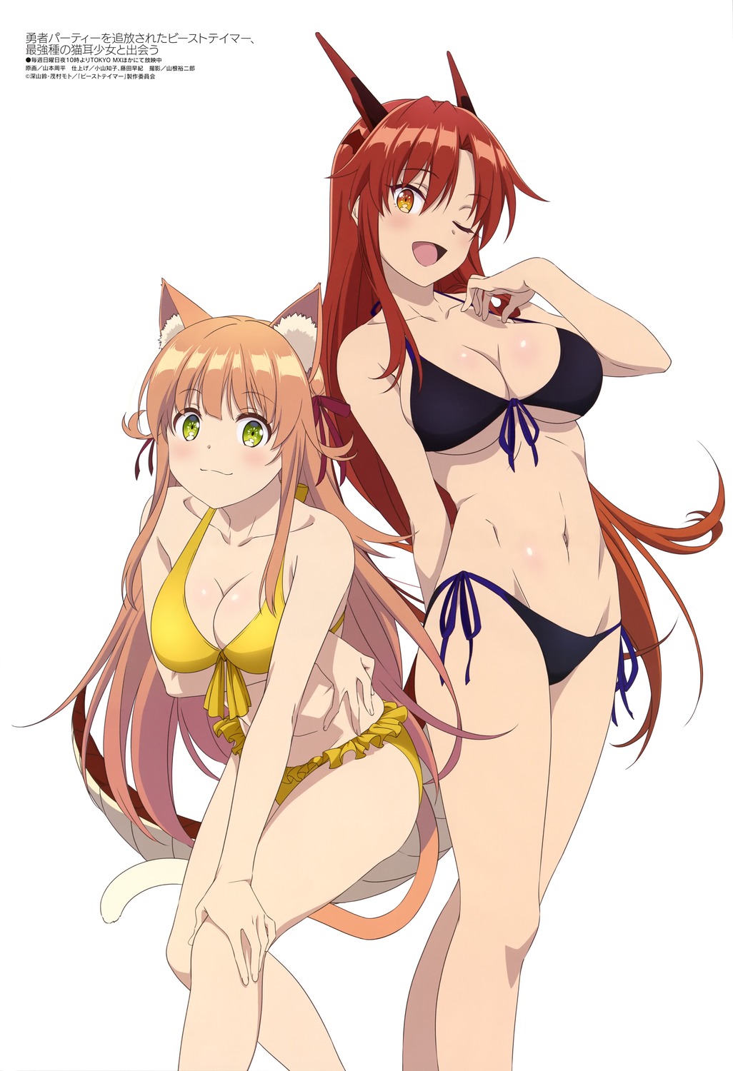 animal_ears bikini horns kanade_(beast_tamer) nekomimi swimsuits tail tania_(beast_tamer) yamamoto_shuuhei yuusha_party_wo_tsuihou_sareta_beast_tamer_saikyoushu_no_nekomimi_shoujo_to_deau