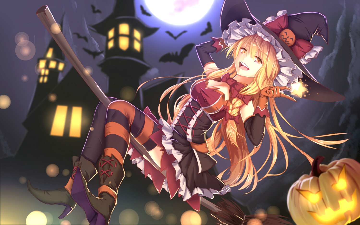 bakanoe cleavage dress halloween heels kirisame_marisa thighhighs touhou witch