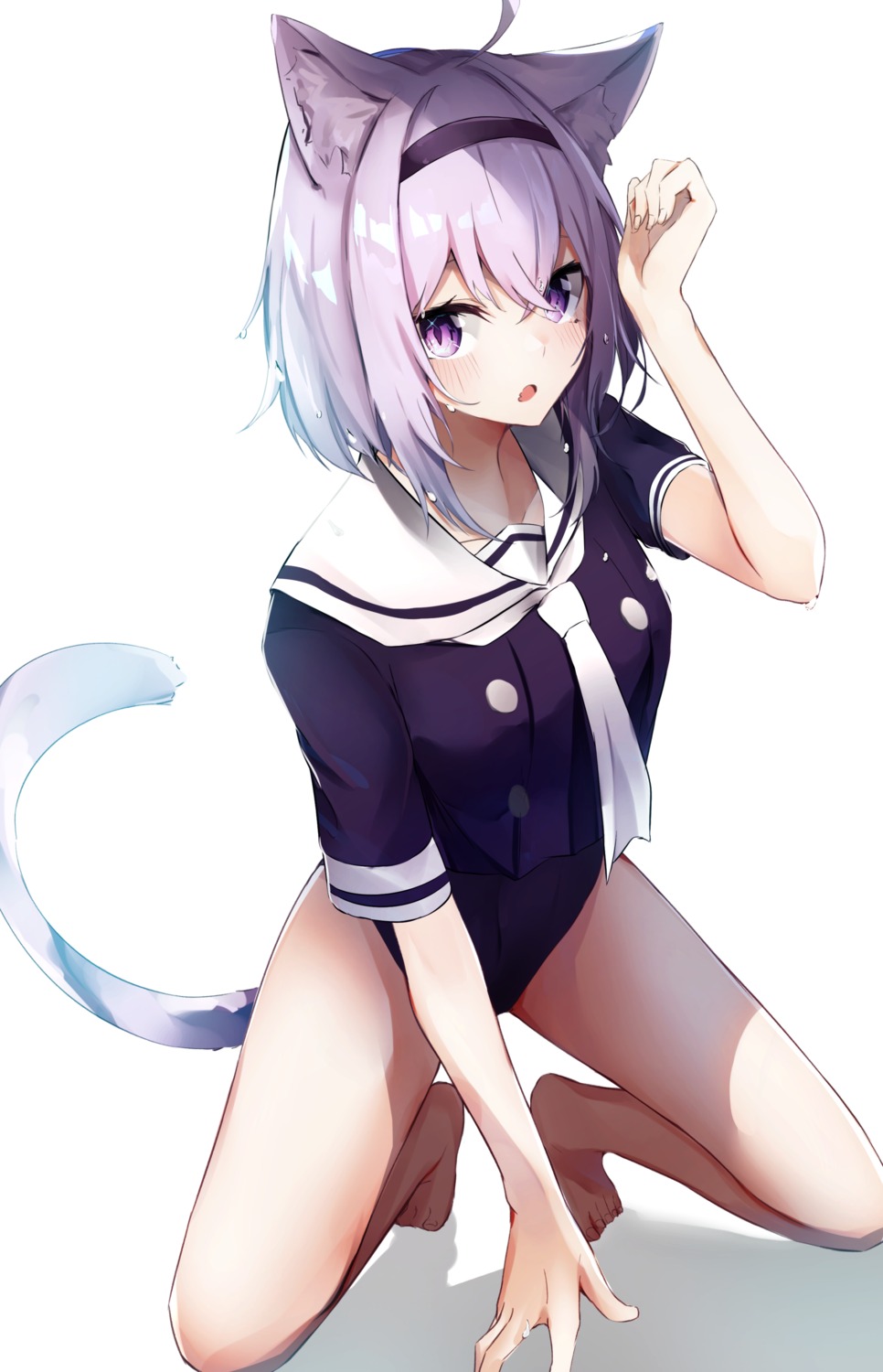 animal_ears hololive hololive_gamers nanashinayuzu_mochi nekomata_okayu nekomimi seifuku tail