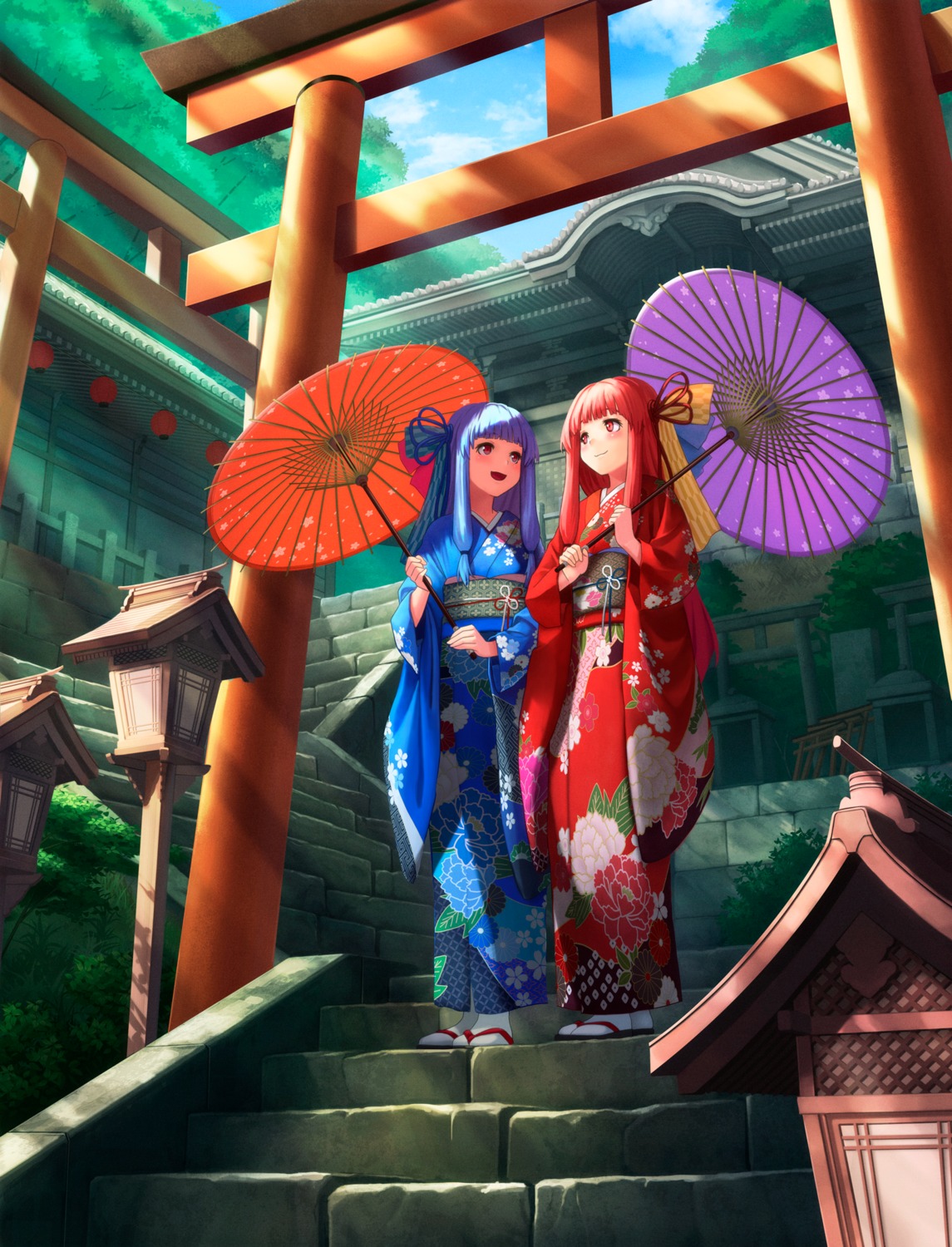 kimono kotonoha_akane kotonoha_aoi kurione umbrella voiceroid