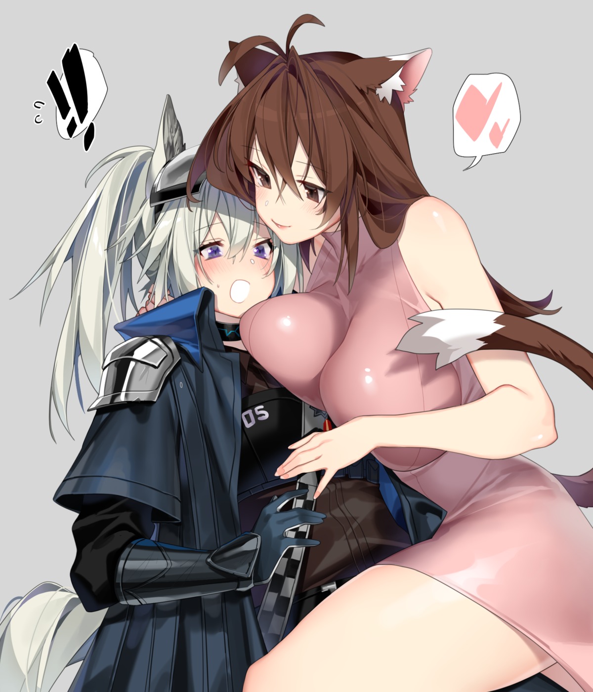 animal_ears arknights armor deathalice dress grani_(arknights) nekomimi tail yuri