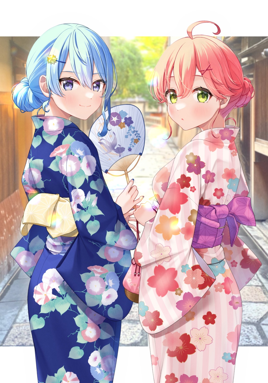 ass hololive hoshimachi_suisei sakura_miko tomozu yukata