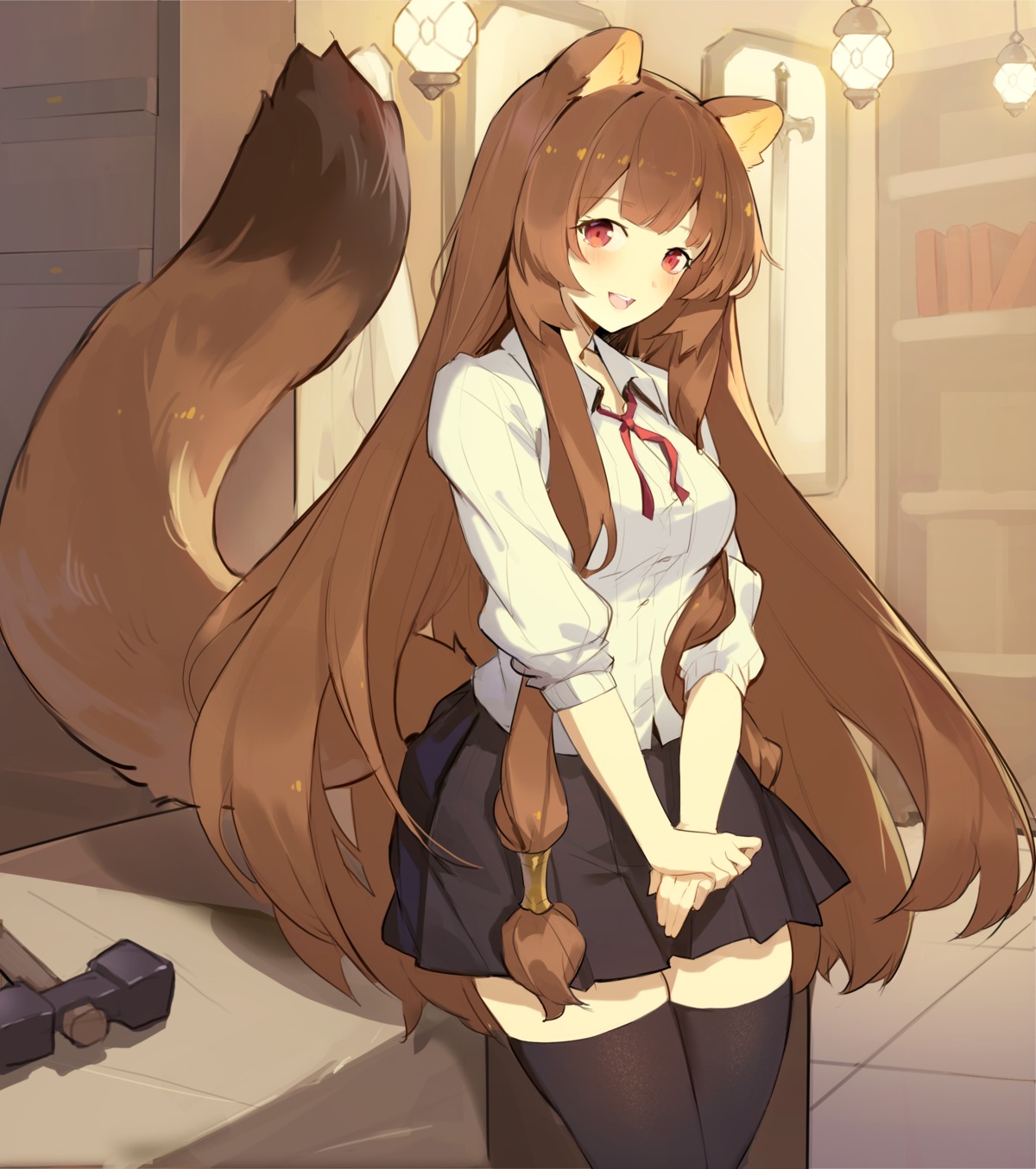 animal_ears helic_(7317helic) raphtalia seifuku tail tate_no_yuusha_no_nariagari thighhighs