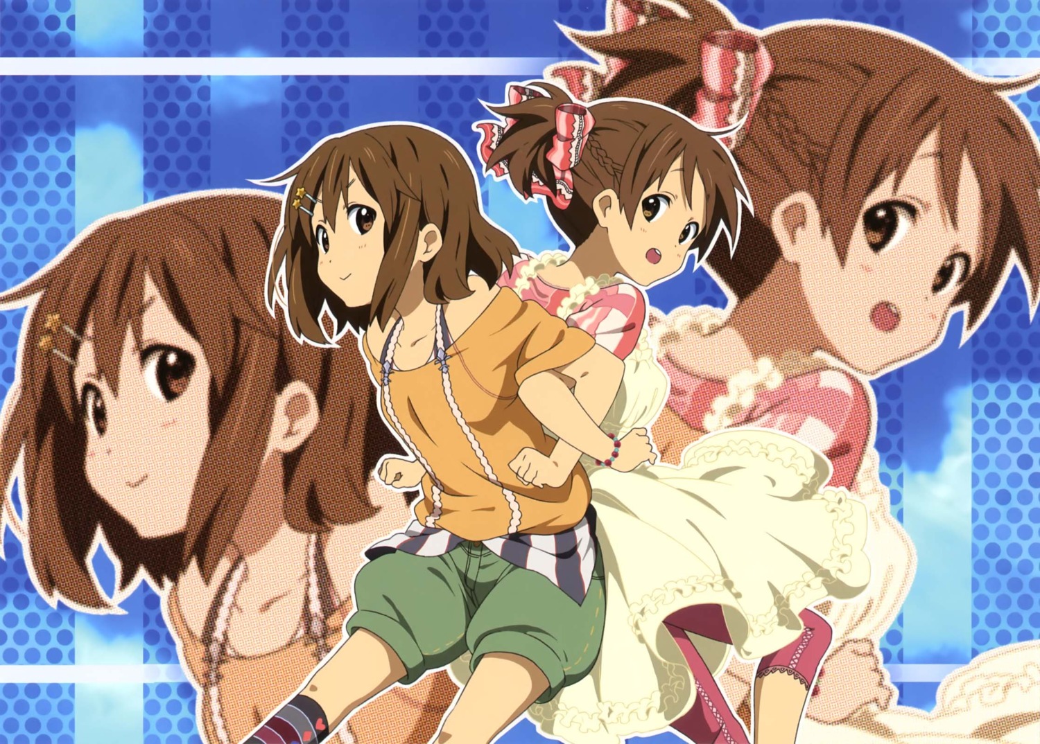 hikiyama_kayo hirasawa_ui hirasawa_yui k-on! skirt_lift