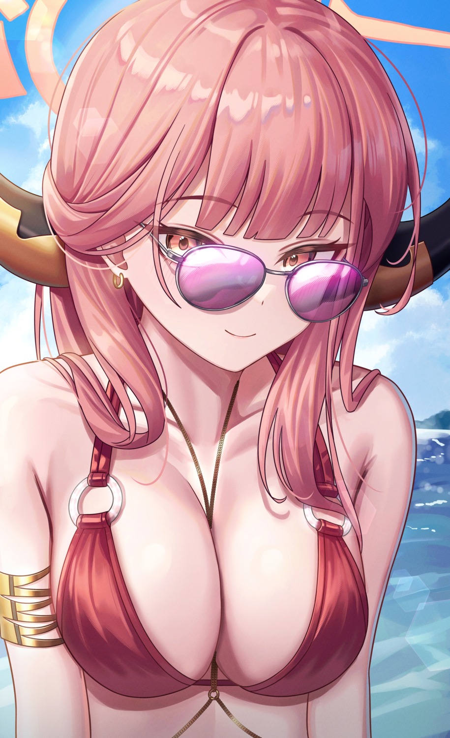 bikini_top blue_archive halo horns megane rikuhachima_aru subob swimsuits