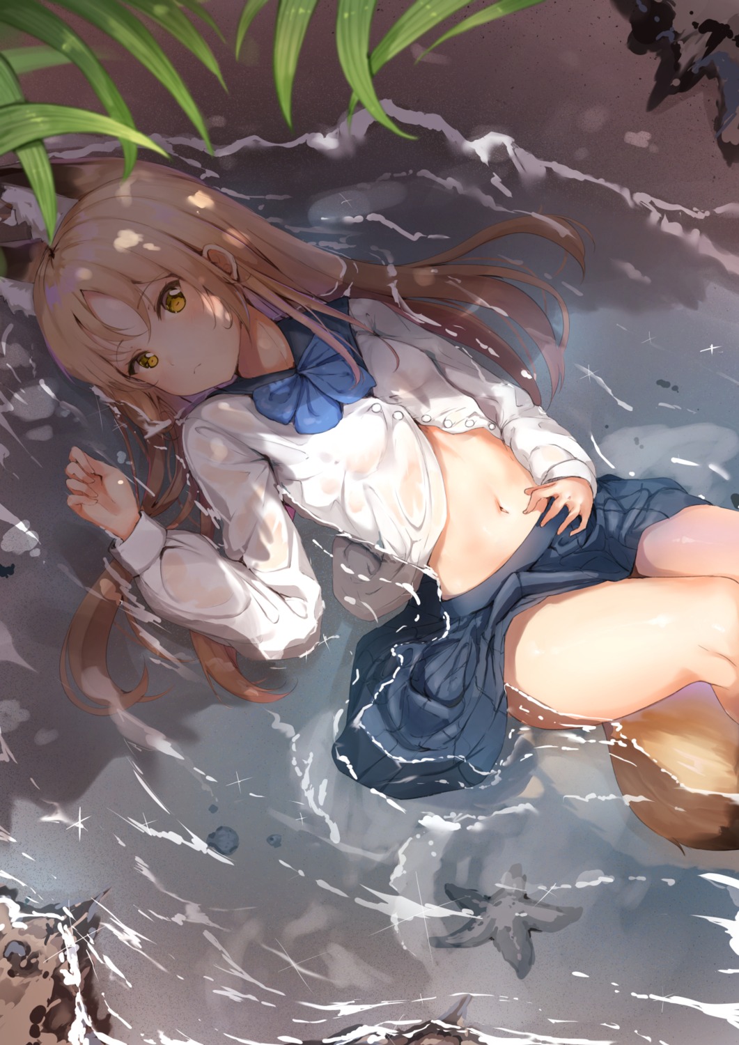 kanon_(kanon_kanon0770) see_through seifuku skirt_lift wet wet_clothes