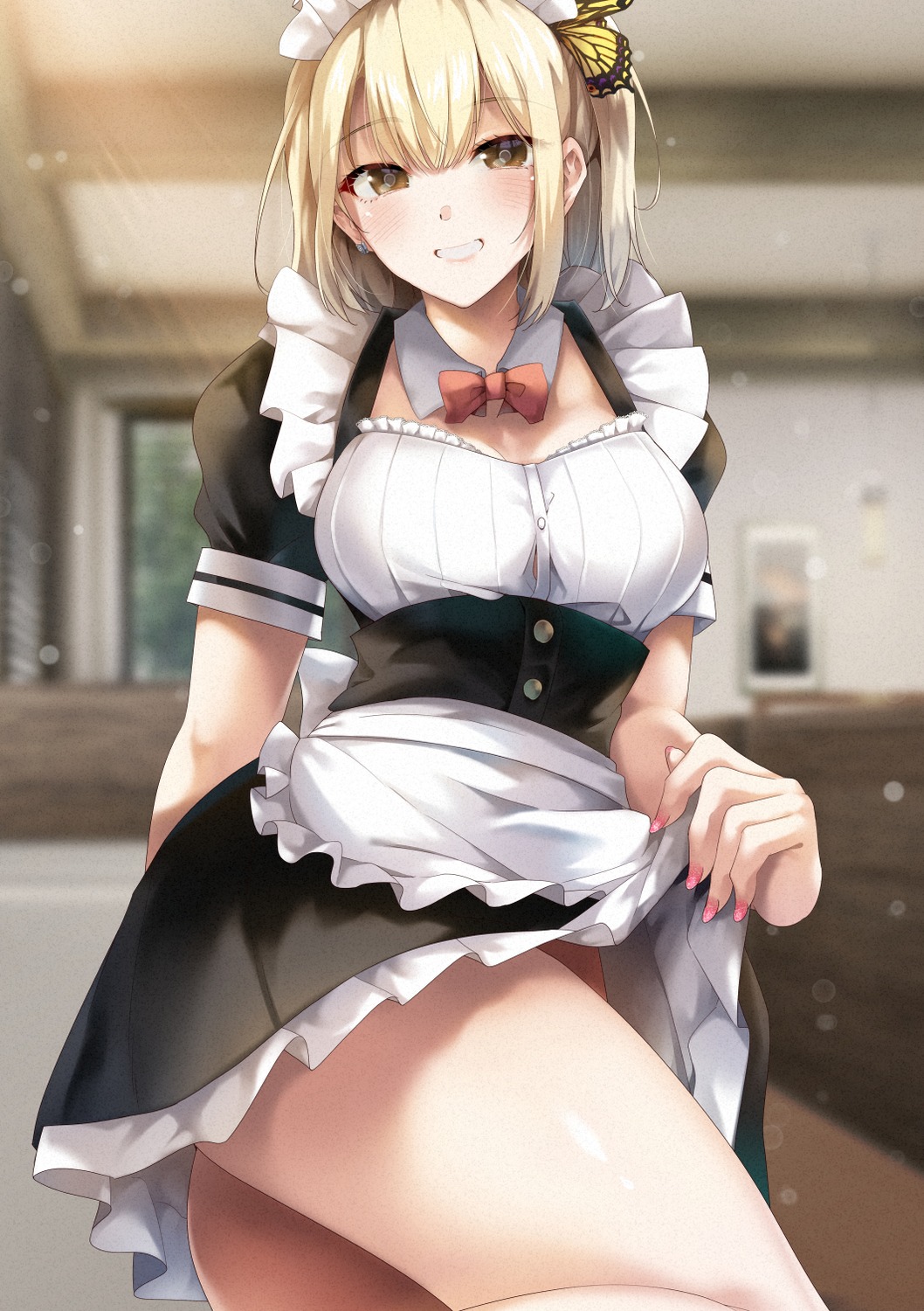 maid ryouma_(galley) skirt_lift waitress yumeochi:_yume_de_bokura_wa_koi_ni_ochiru