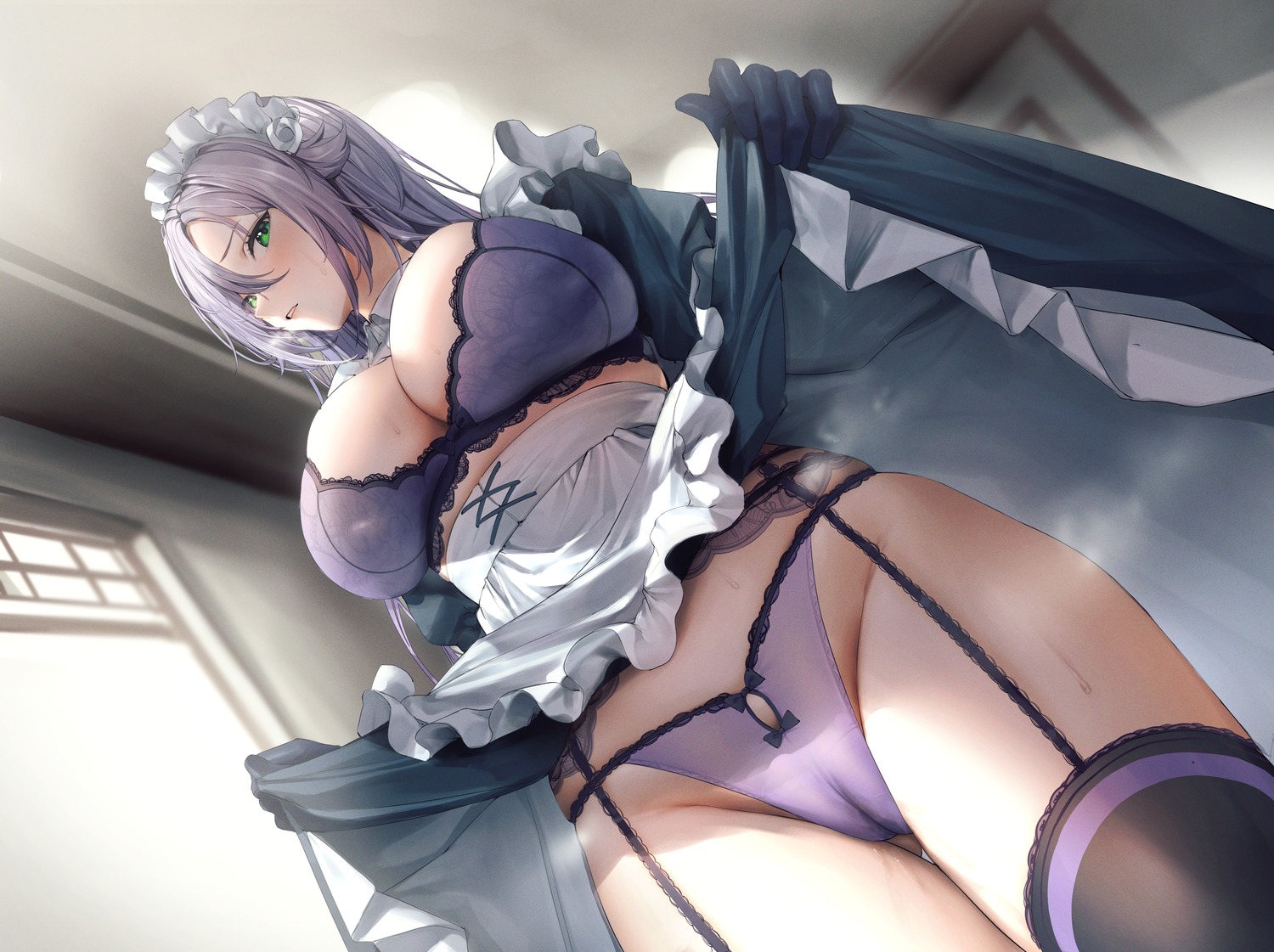 bra cameltoe garter_belt hiyashi_mirano maid pantsu skirt_lift stockings thighhighs thong