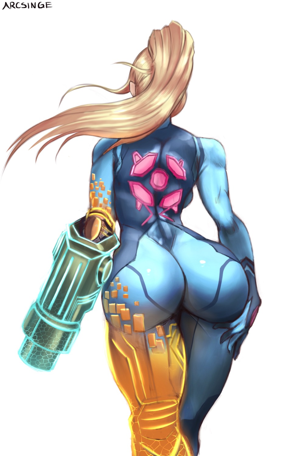 arcsinge ass bodysuit metroid metroid_dread samus_aran weapon