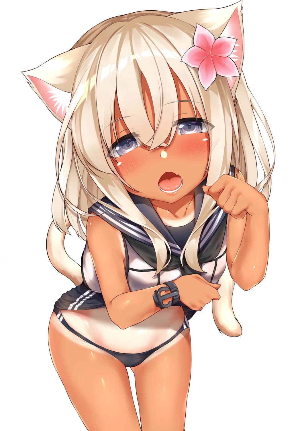 animal_ears go-1 kantai_collection nekomimi ro-500 school_swimsuit seifuku shirt_lift swimsuits tail tan_lines