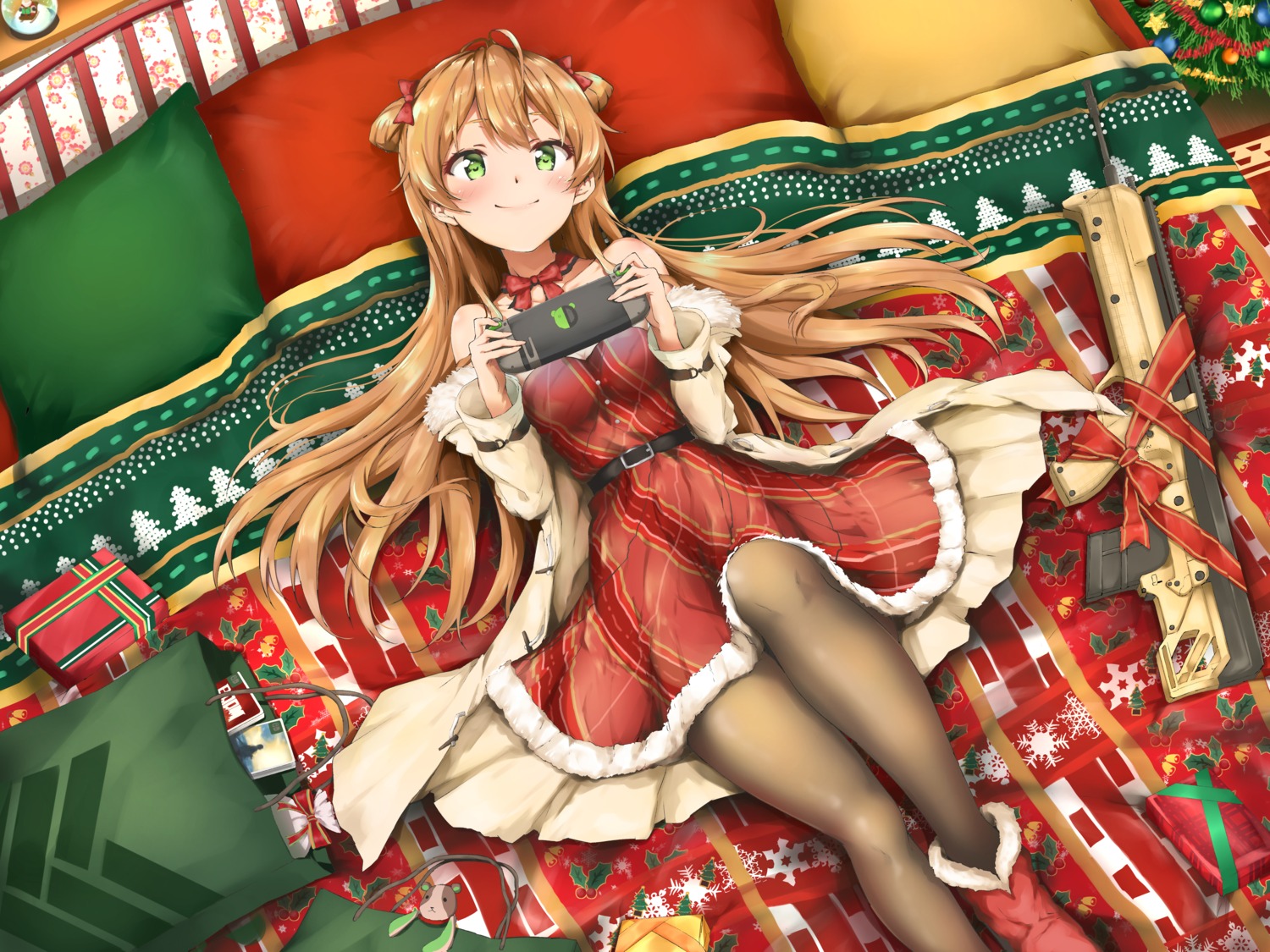 christmas dress girls_frontline pantyhose raidensan rfb_(girls_frontline)