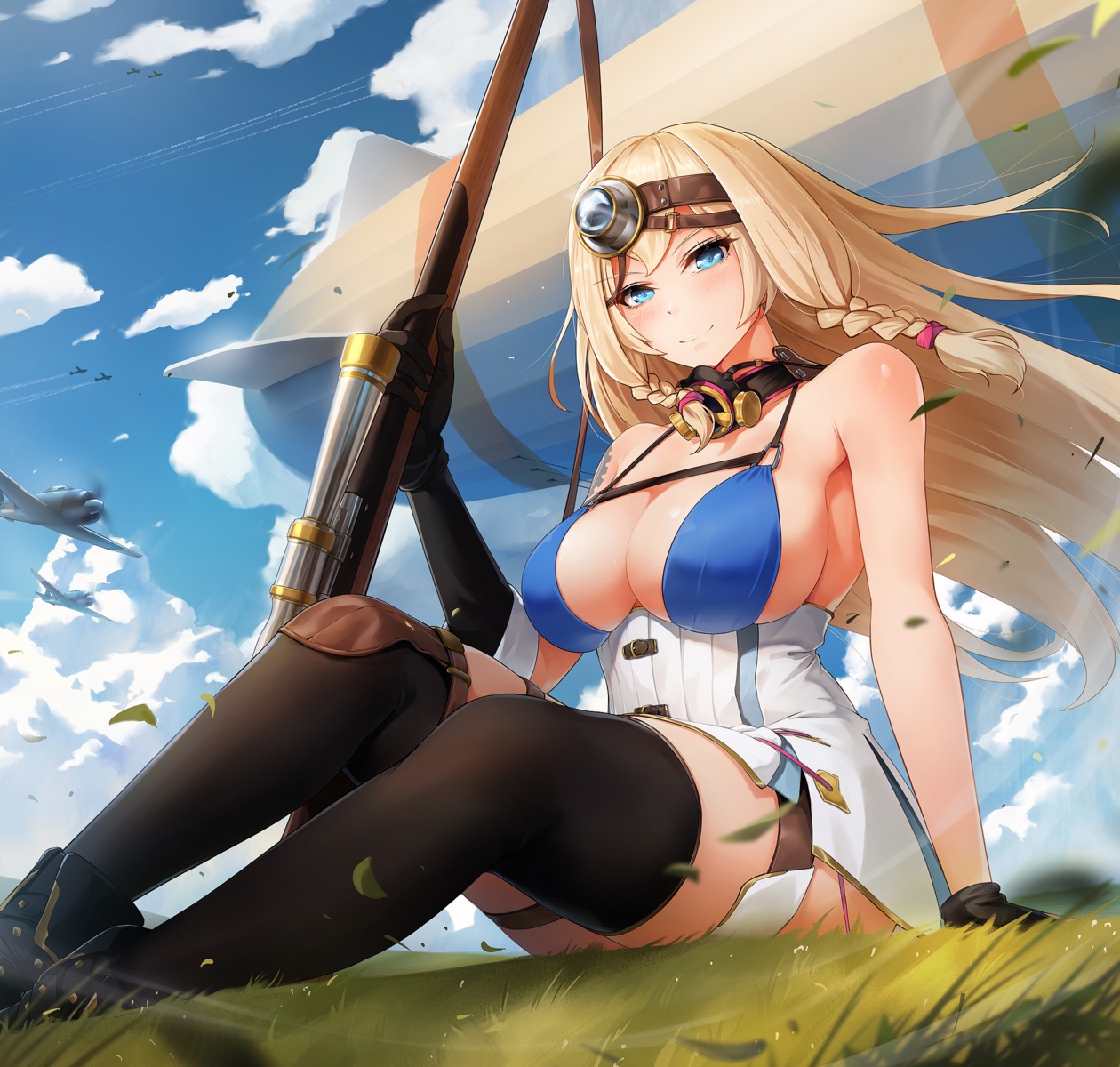 garter gun kyoumaz no_bra skirt_lift thighhighs