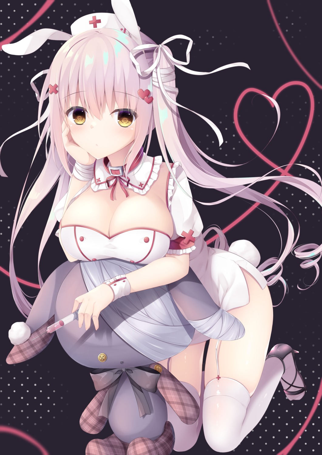 animal_ears bunny_ears heels no_bra nurse stockings tail thighhighs yukimura_usagi