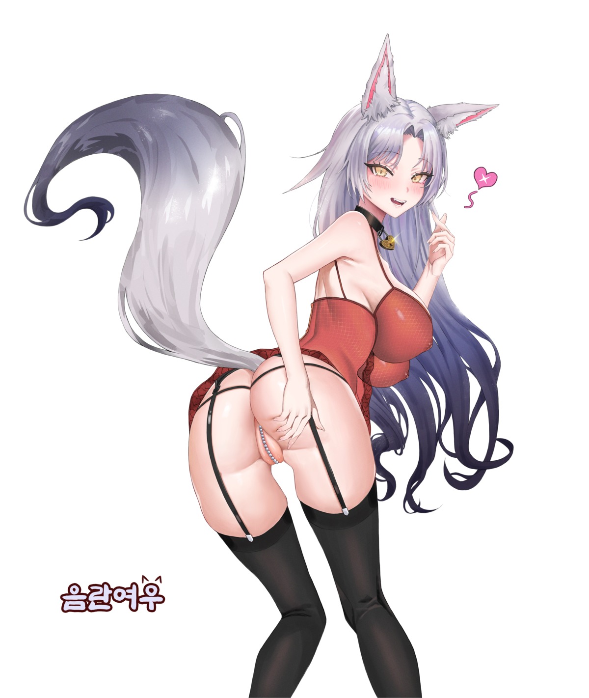 animal_ears ass eun_soyeon_(lustyfox) fishnets garter_belt kitsune lingerie nipples pantsu see_through skirt_lift stockings tagme tail thighhighs thong