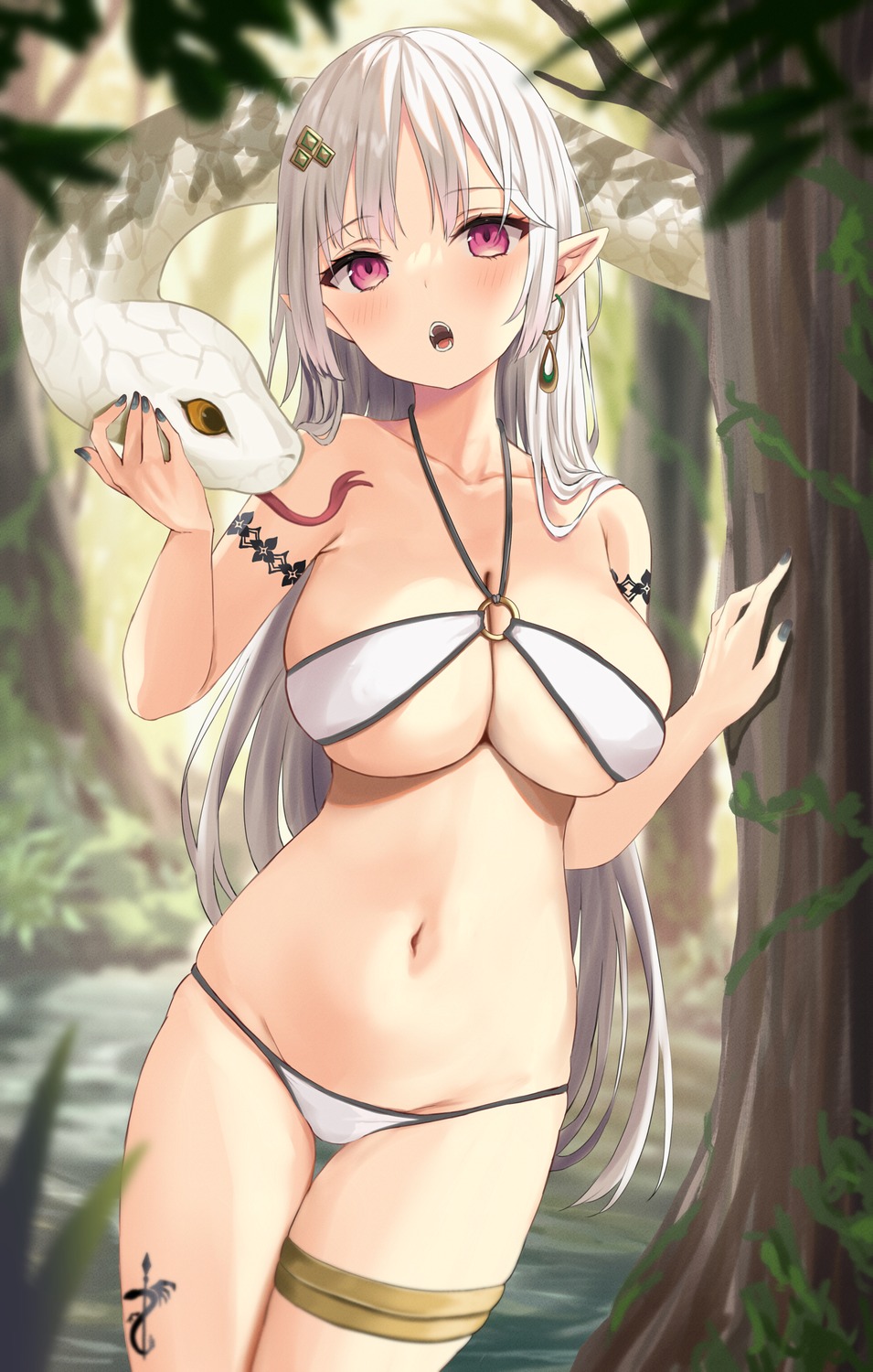 akino_ell bikini garter pointy_ears swimsuits tattoo