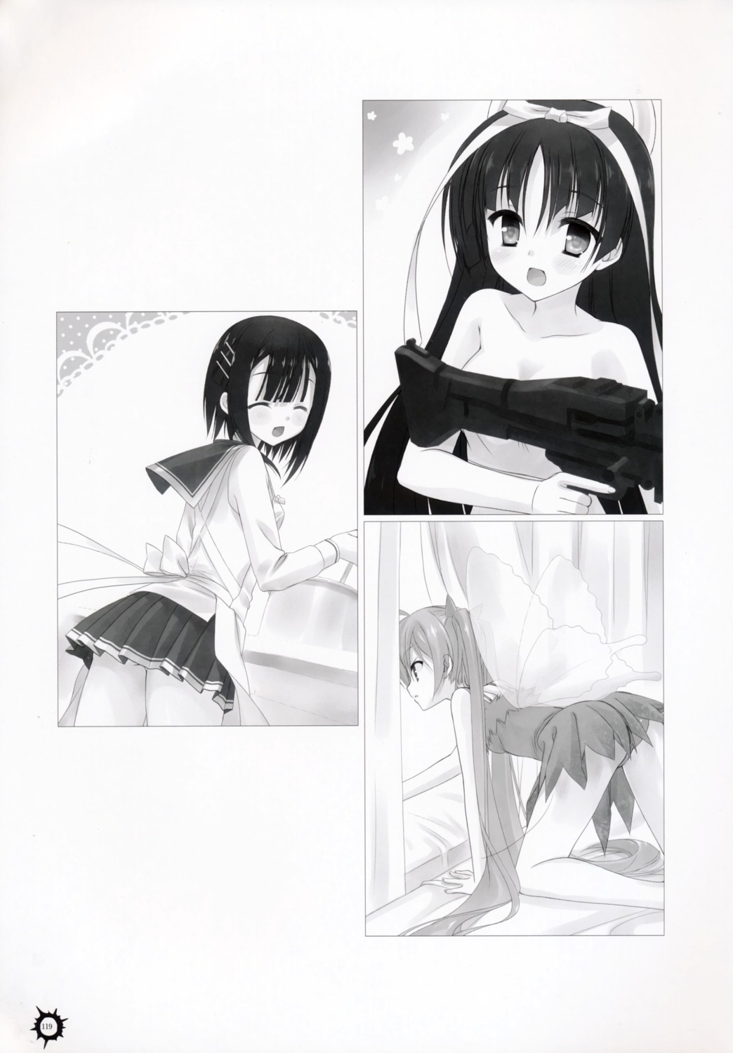 gun hidan_no_aria hotogi_shirayuki kanzaki_h._aria kobuichi monochrome seifuku tooyama_kaname