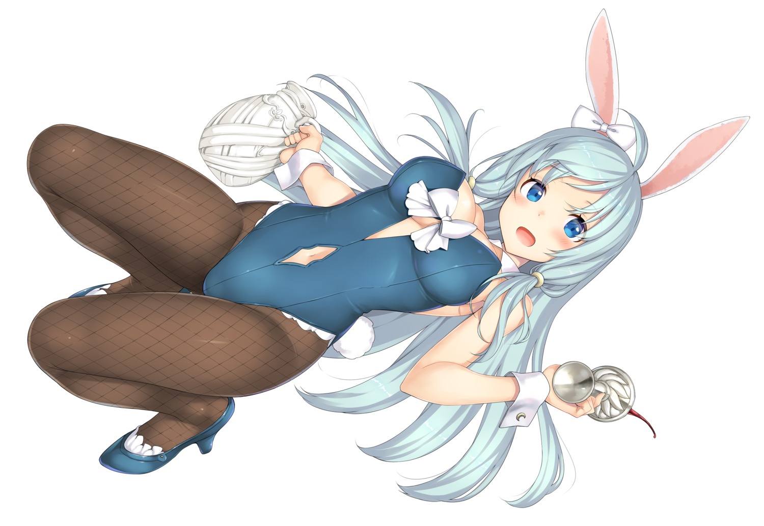 animal_ears arifureta_shokugyou_de_sekai_saikyou bunny_ears bunny_girl fishnets heels no_bra pantyhose shea_haulia tail takayaki