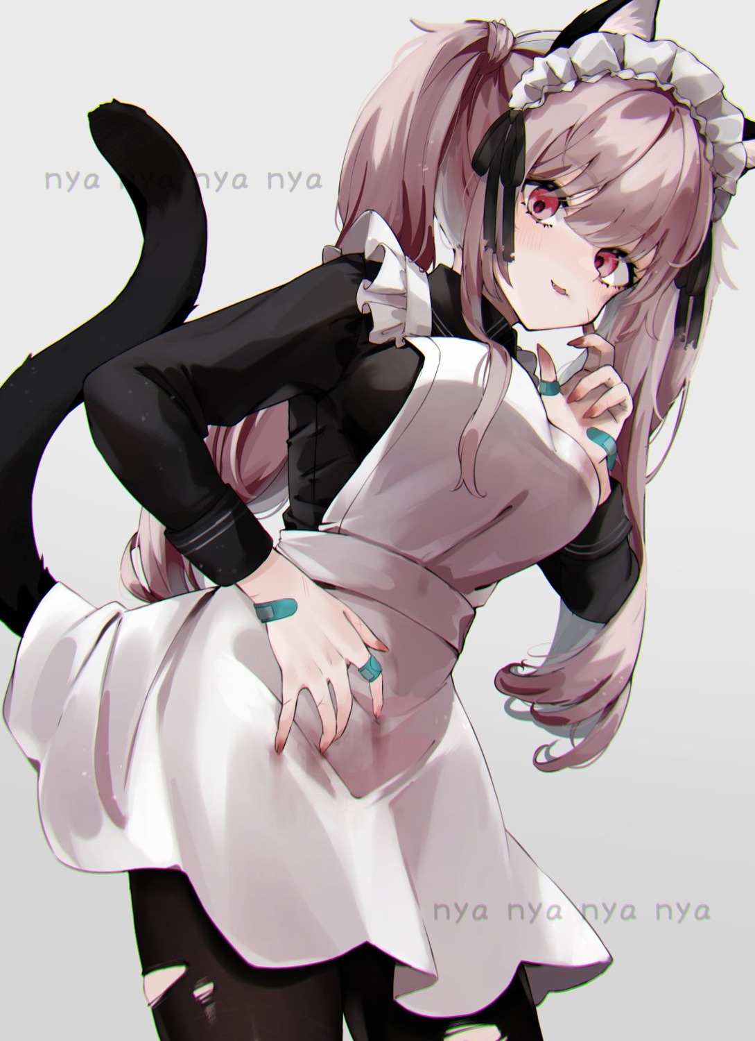 animal_ears kairi630 maid nekomimi pantyhose tail torn_clothes