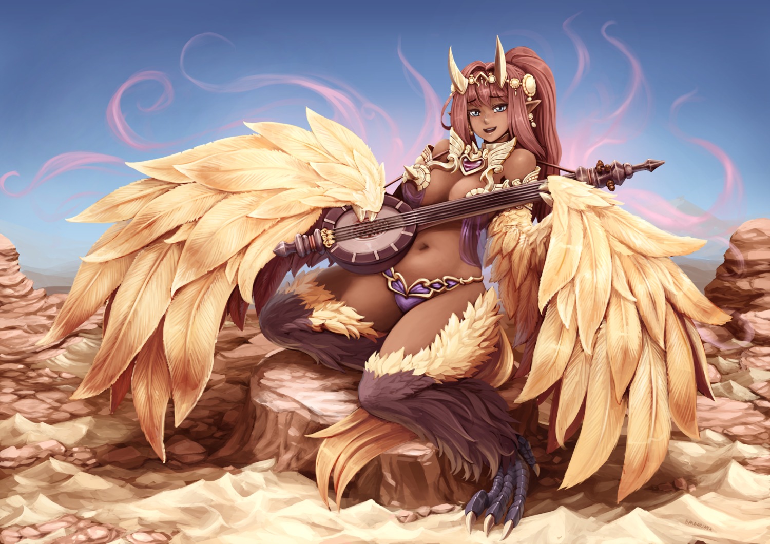 barbariank bikini_armor cleavage monster_girl pointy_ears wings
