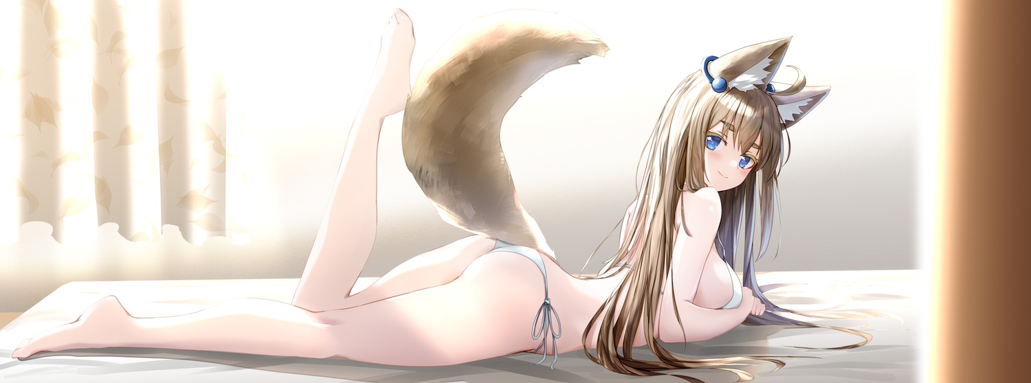 animal_ears ass bikini kitsune marimo0084570 swimsuits tail thong