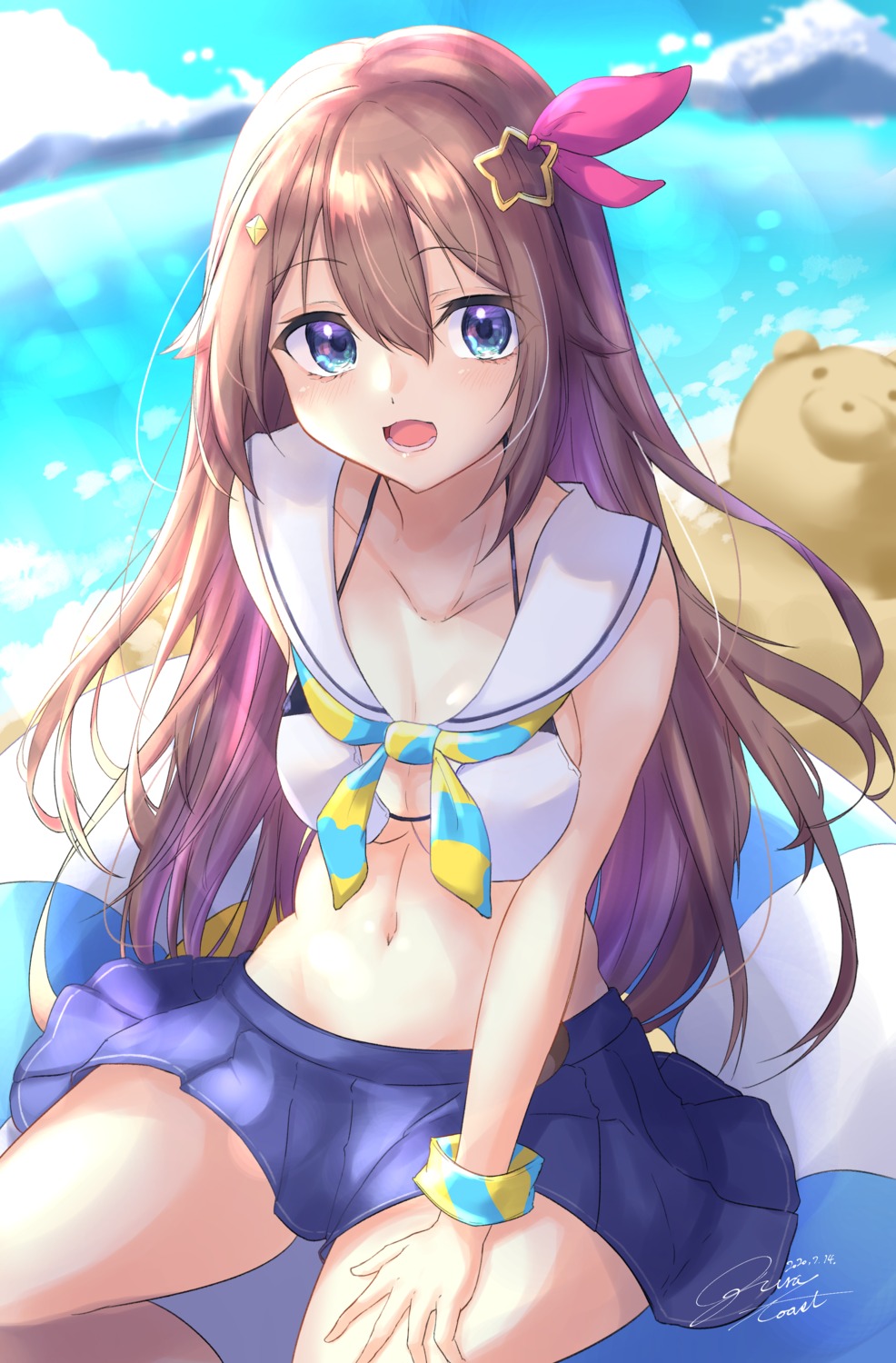 bikini_top hololive ogura_toast seifuku skirt_lift swimsuits tokino_sora