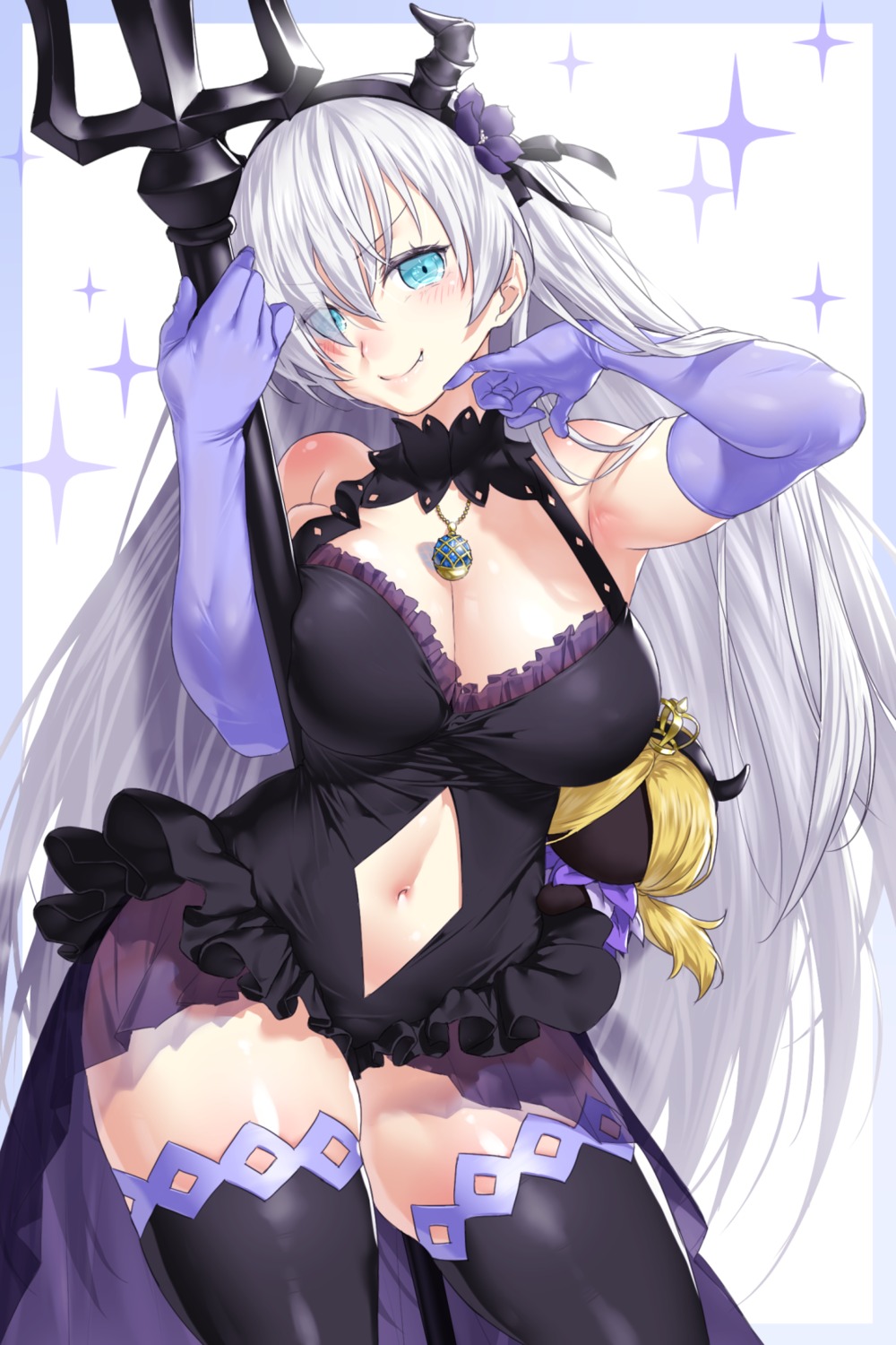 anastasia_(fate/grand_order) cleavage fate/grand_order horns onsoku_inu see_through thighhighs weapon