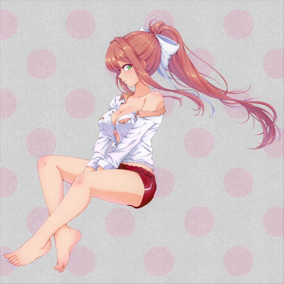 doki_doki_literature_club! monika_(doki_doki_literature_club!) no_bra open_shirt p-nekoe