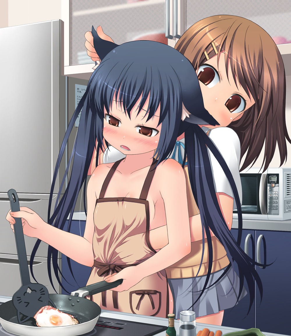 amamiya_minato animal_ears hirasawa_yui k-on! loli nakano_azusa naked_apron nekomimi seifuku yuri