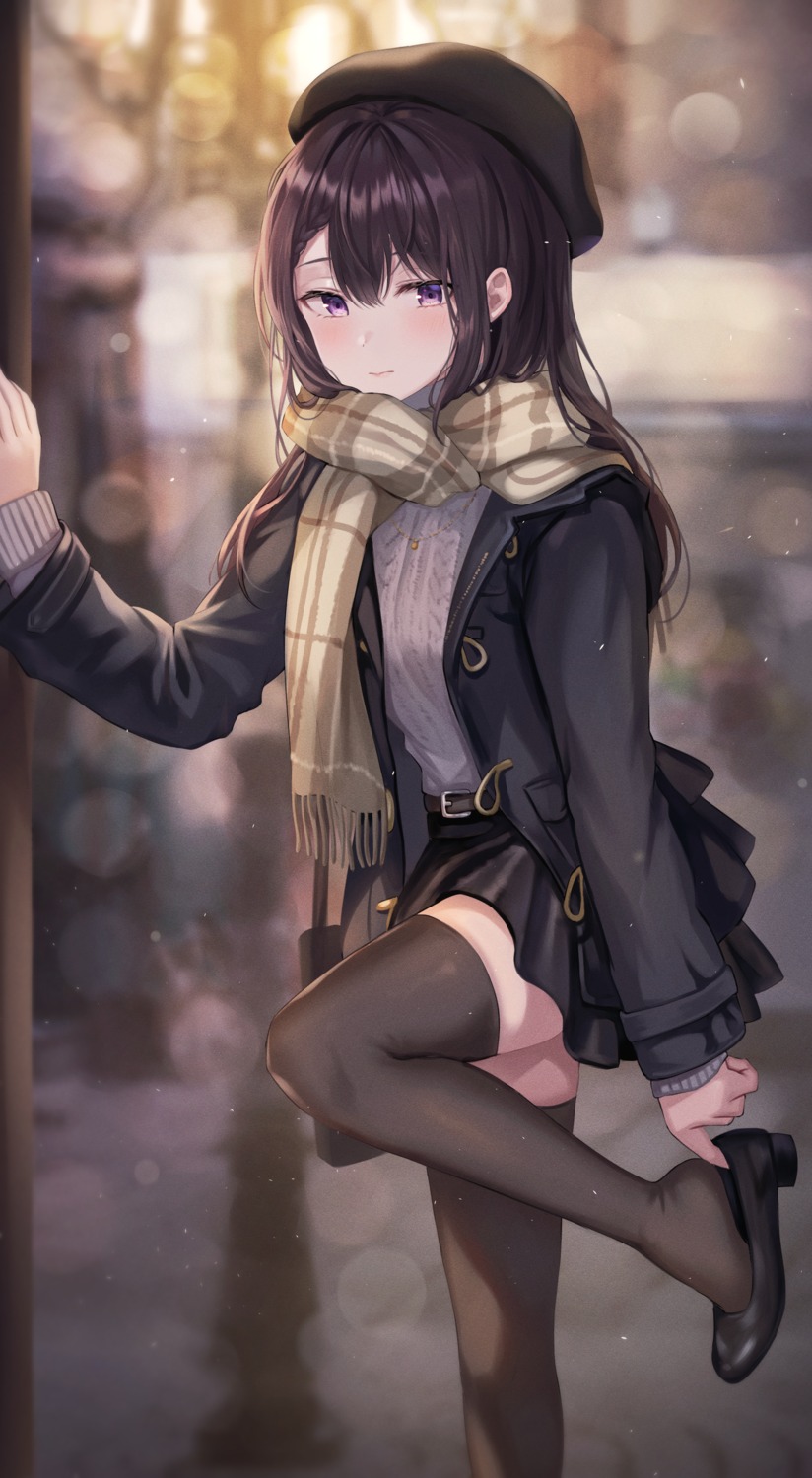 skirt_lift sweater thighhighs tokkyu