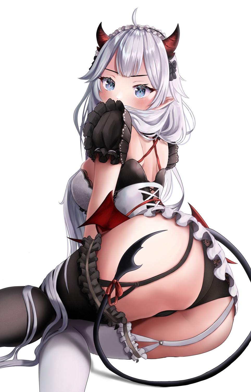 ass horns maid no_bra nootie pantsu skirt_lift stockings tail thighhighs thong veibae vshojo