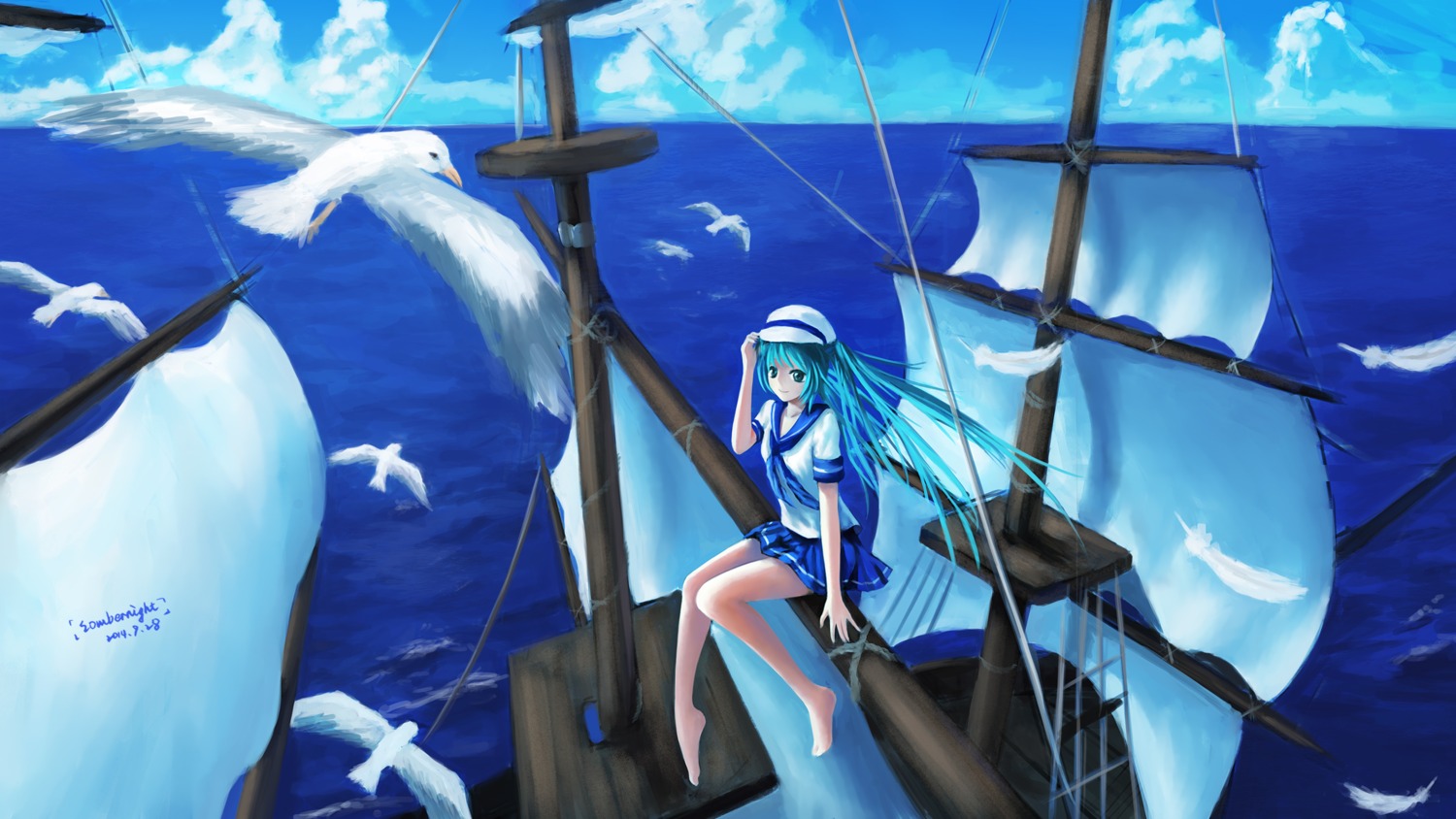 autographed feet hatsune_miku landscape seifuku sombernight vocaloid wallpaper