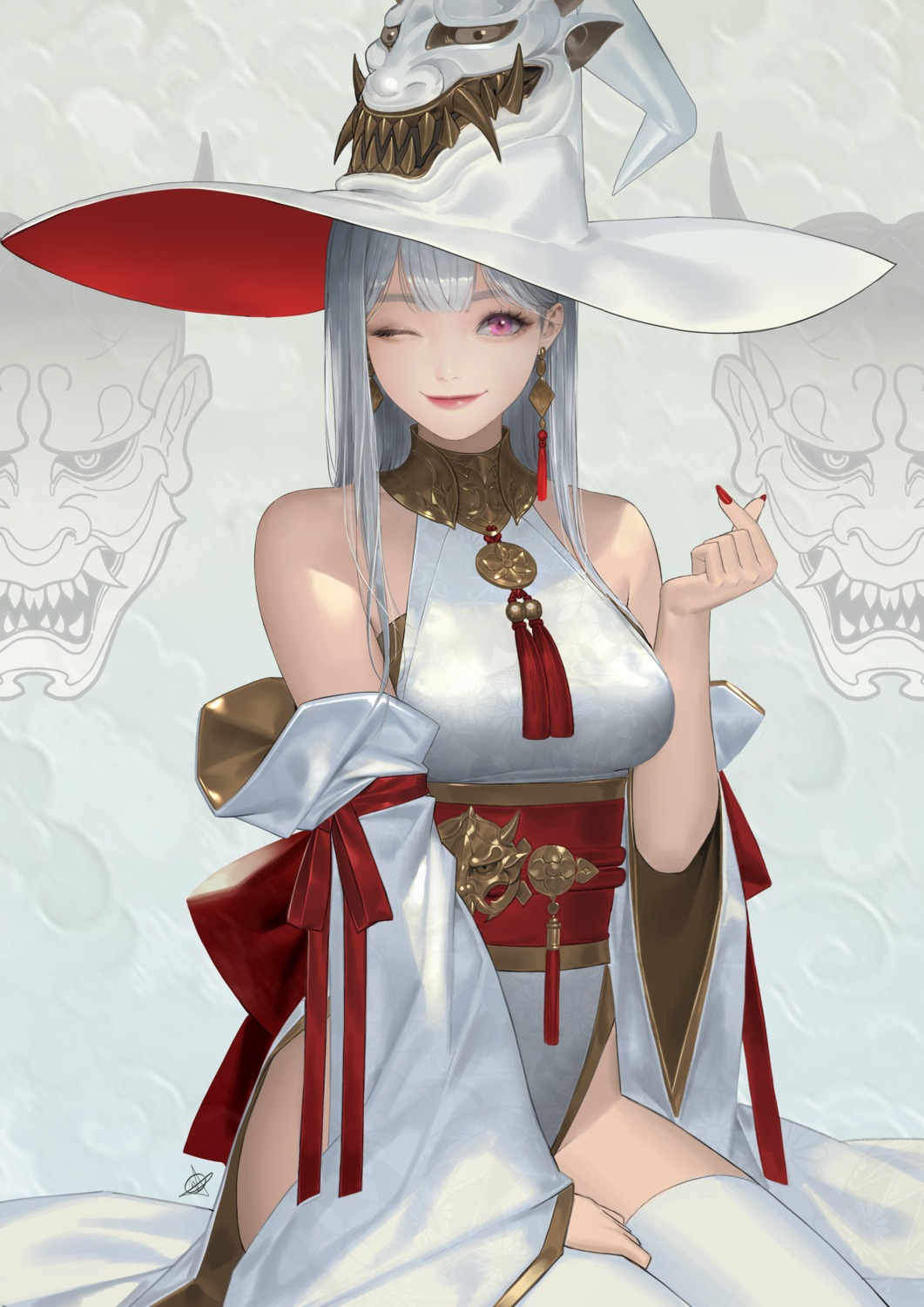 daeho_cha dress japanese_clothes thighhighs witch